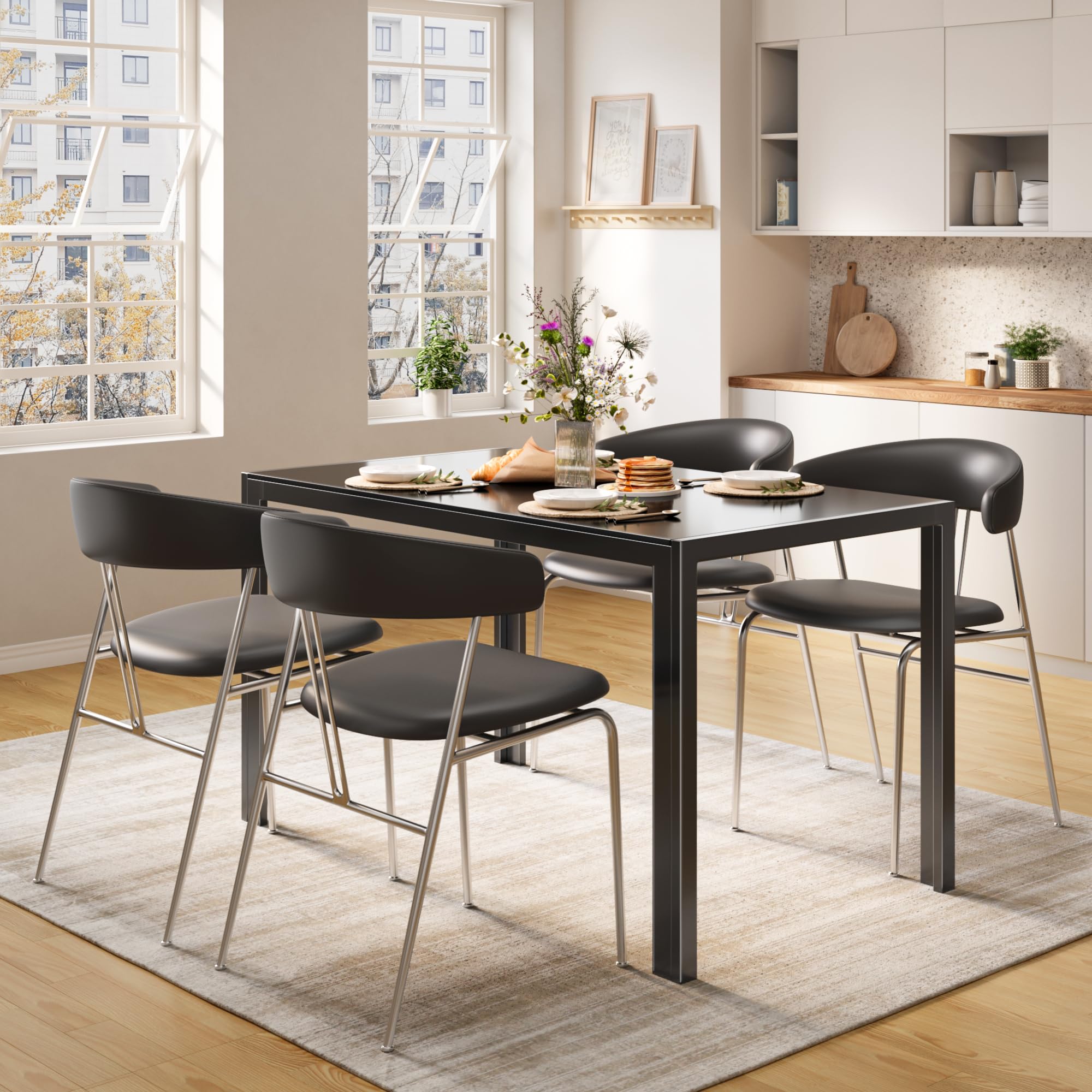 Bealife Esstisch aus gehärtetem Glas,120x70x75 cm,Moderner Küchentisch mit Metallgestell, Kratzfest & Hitzebeständig – Für Küche, Wohnzimmer，Esszimmer oder Kaffeeecke，Homeoffice (Schwarz, 120*70*75)
