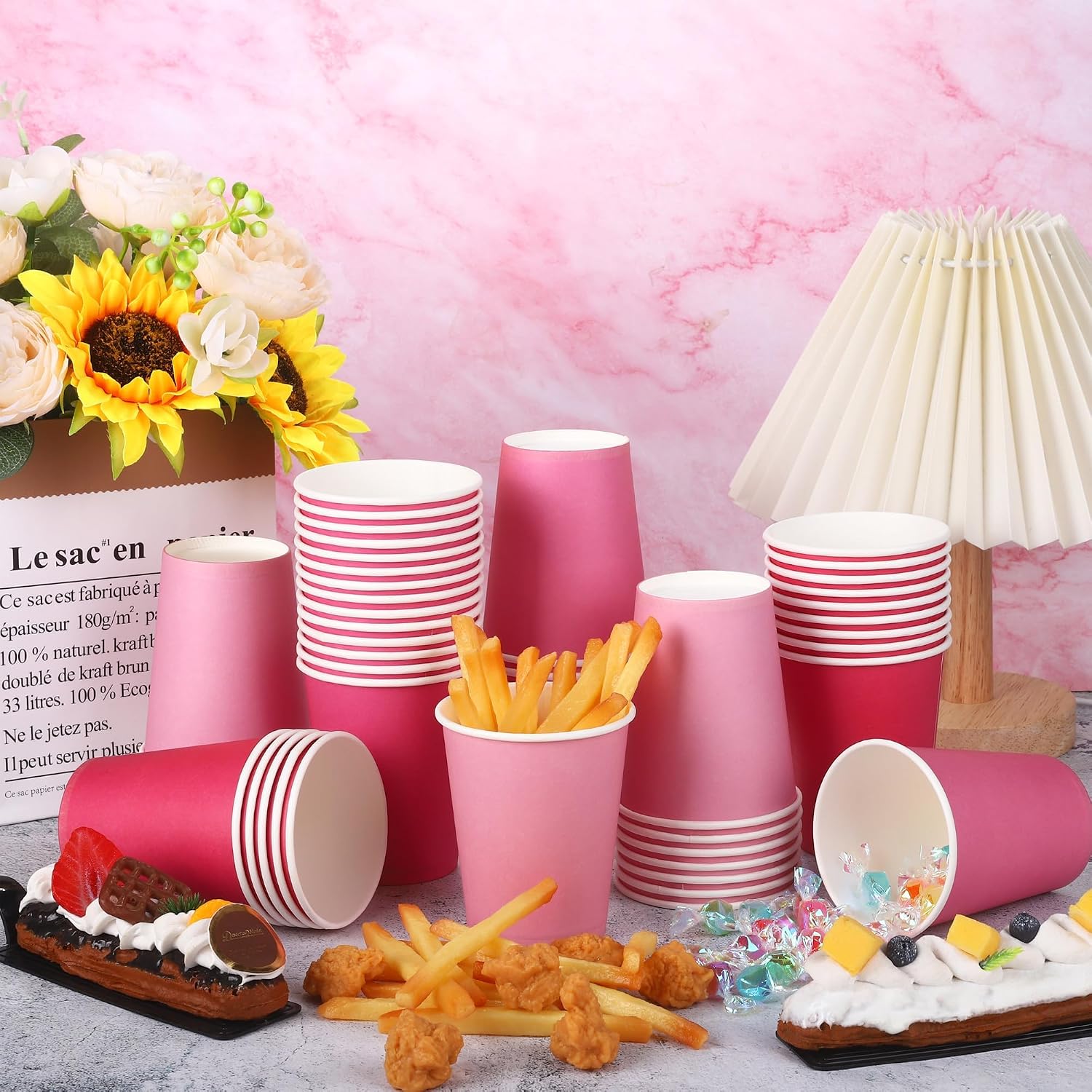 URATOT 60 Pieces 9 Ounce Pink Paper Cups Gradient Color Disposable Coffee Party Cups Beverage Drinking Cups for Party, DIY and Holiday Supplies image 4