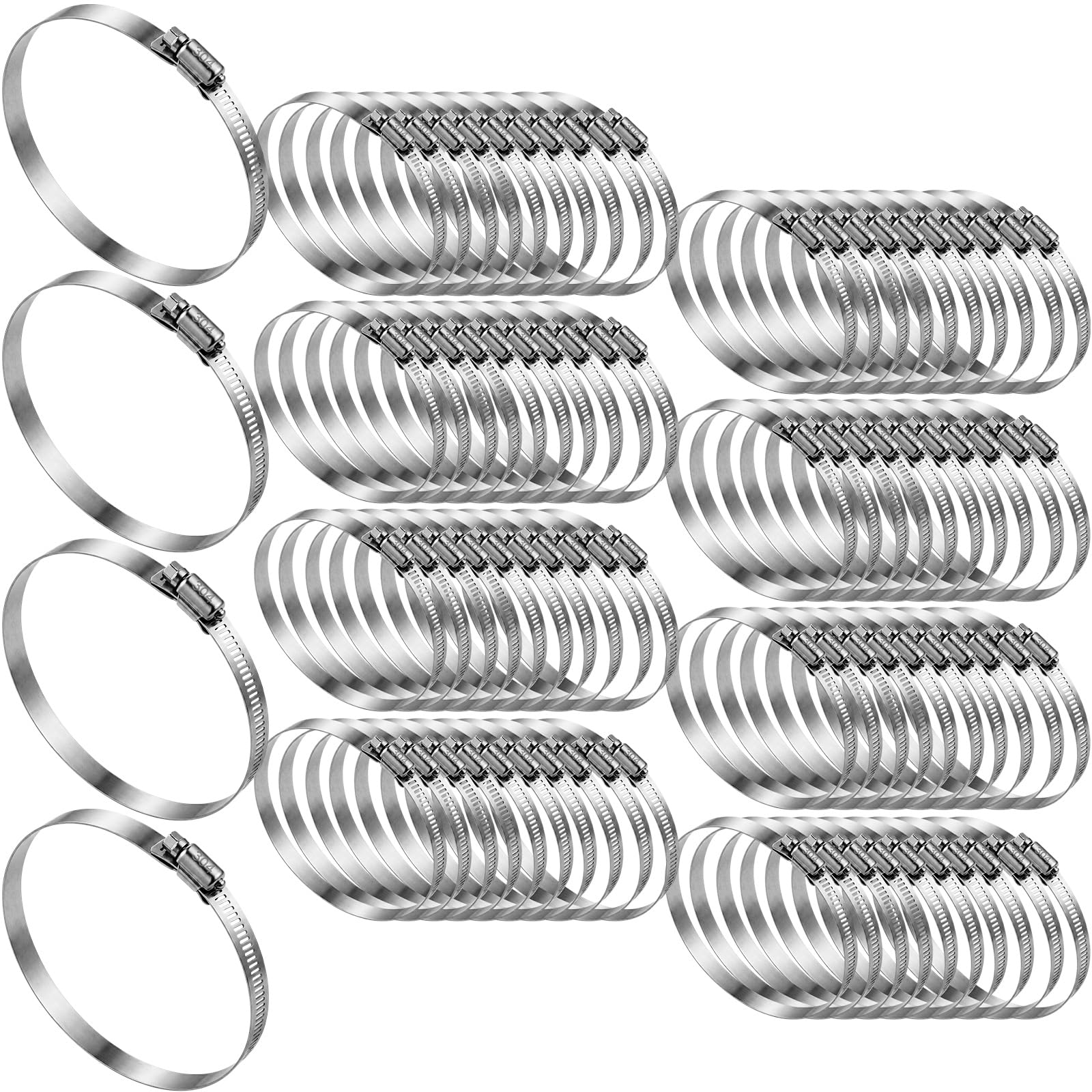 Zhengmy 80 Pack 4 in Stainless Steel Hose Clamps, 3-29/50" to 4-49/100"