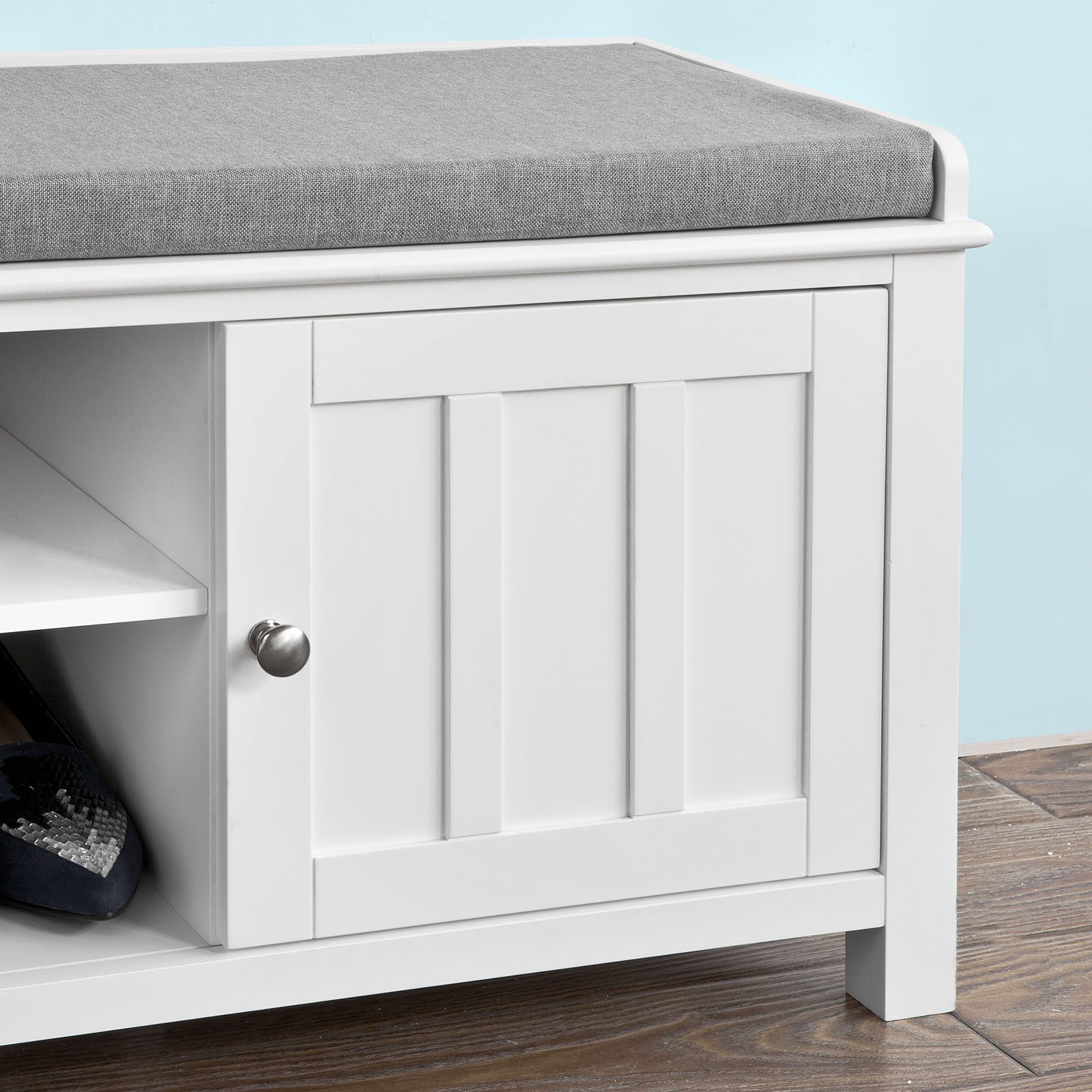 SoBuy® FSR35W, White Storage Bench with 2 Doors & Removable Seat