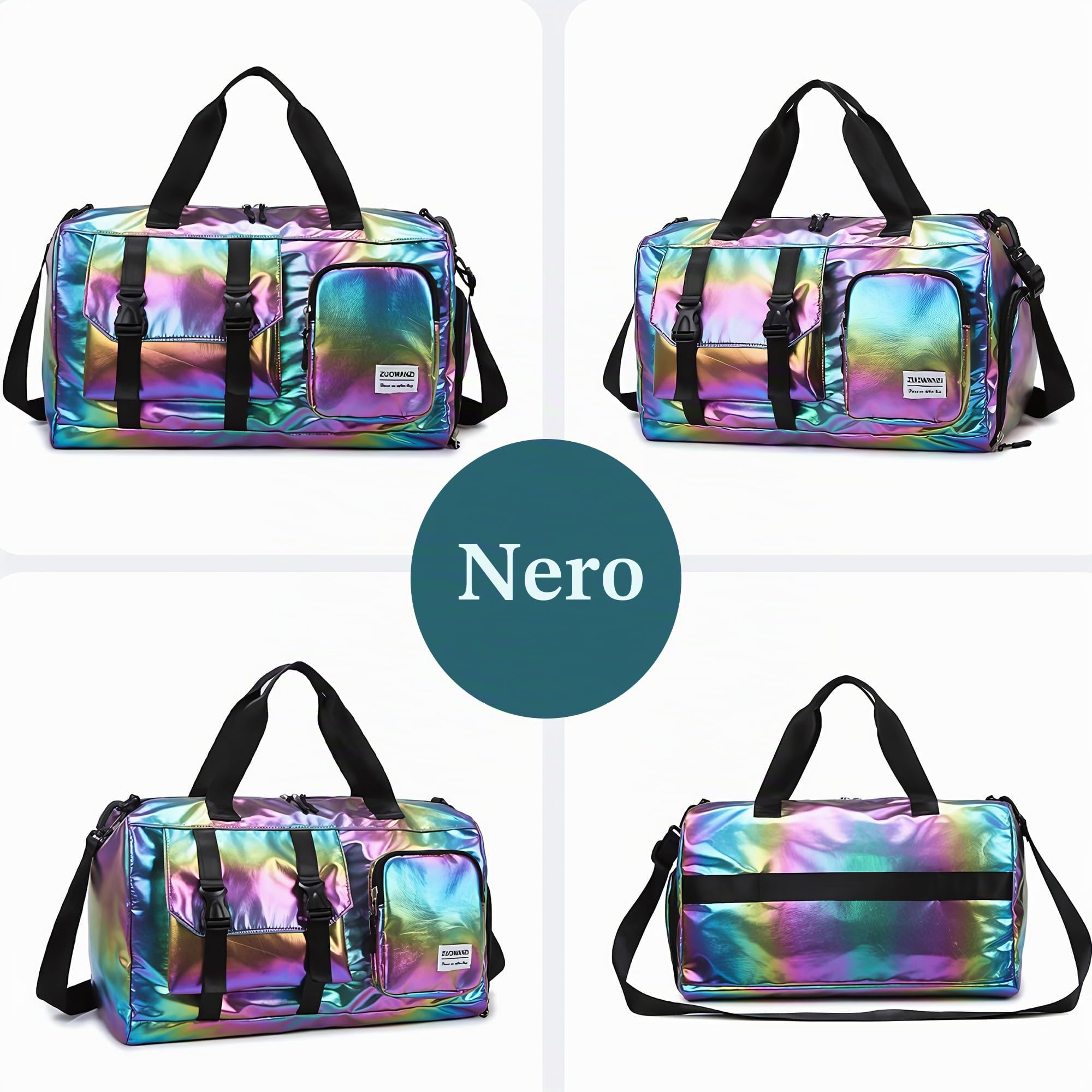 Borsone da Viaggio, Bagaglio a Mano Borsa da Viaggio con Scomparto per le Scarpe,Borsa per Attrezzatura Sportiva con Zip,45 x 26x 21 cm,26 toppe ricamate con lettere Adesivi