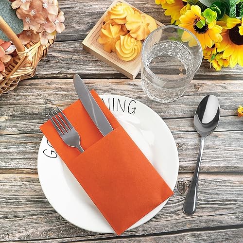 Miniatura 4 de Linen-Feel - Servilletas de papel de terracota, servilletas de cena con bolsillo integrado para cubiertos, toallas de mano desechables absorbentes