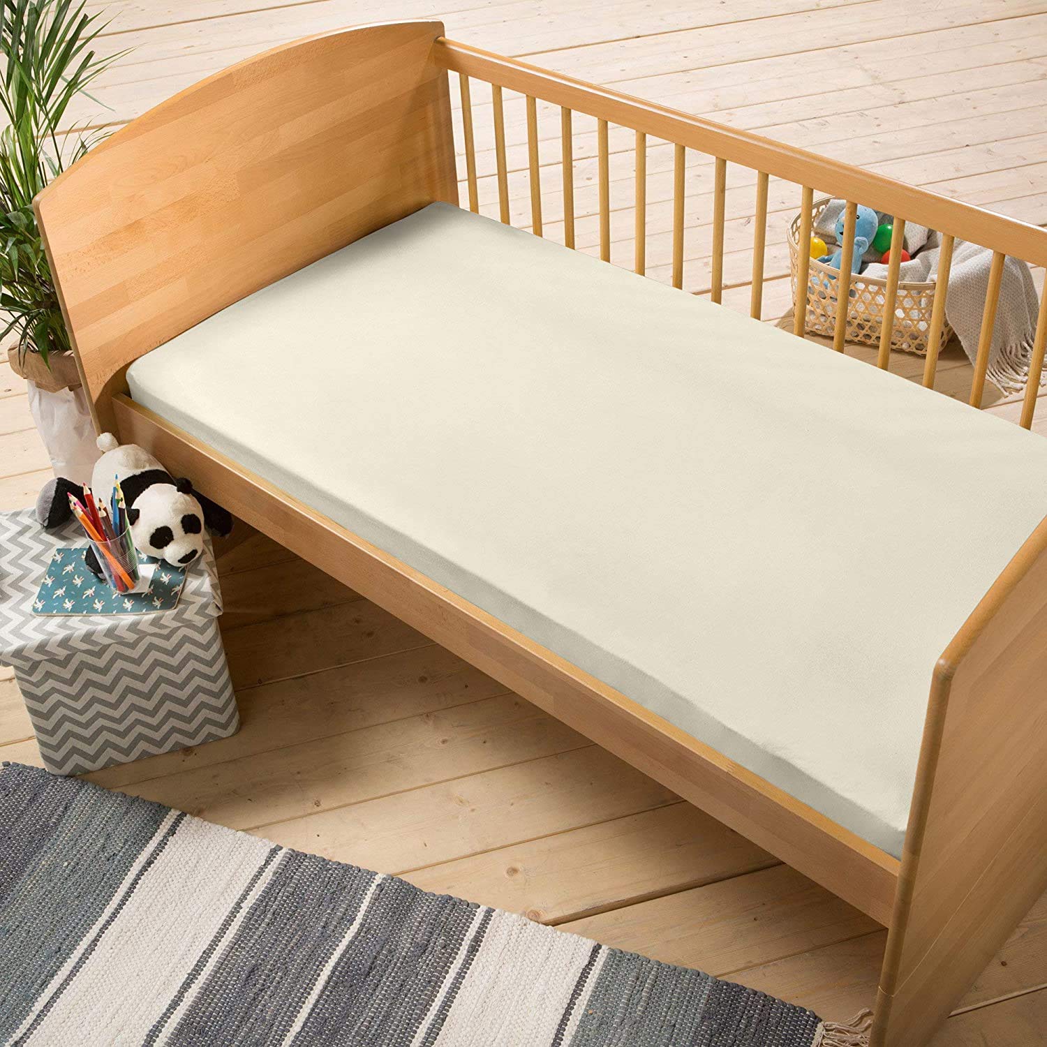 Dudu N Girlie Jersey Cotton Single Travel Cot Fitted Sheet, 65 cm x 95 cm,  Cream