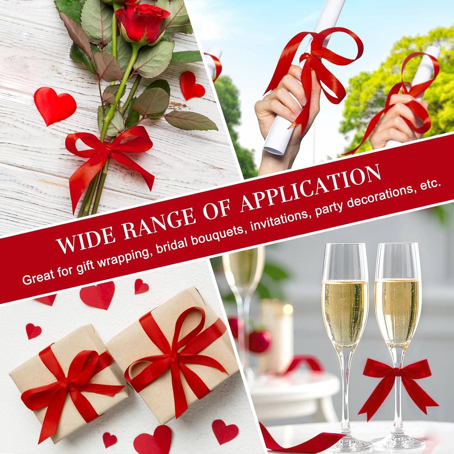 1/2 Inch 50 Yards Red Satin Ribbon, Ribbon Roll for Flower Bouquets, Gift Wrapping, Wedding, Handmade Crafts - Image 7