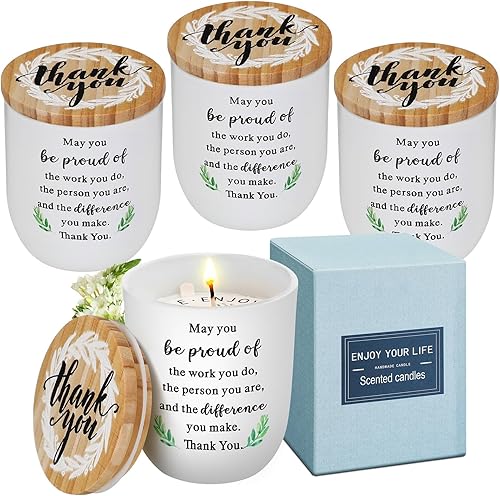 Sinmoe 4 tarros de agradecimiento para el hogar, velas perfumadas con tapa, velas de soja perfumadas de 7 onzas, velas de larga duración, regalos de