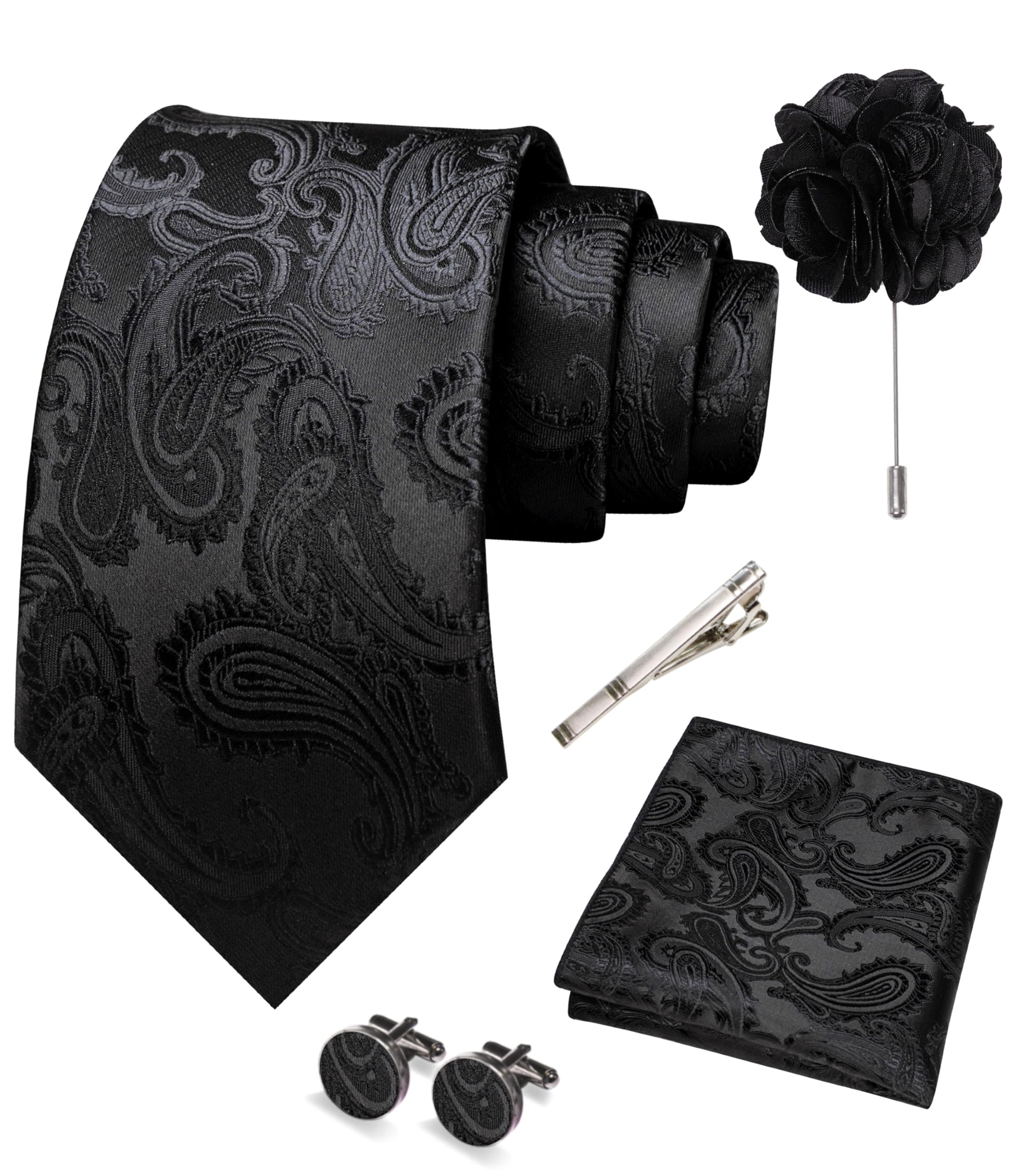 - Mens Paisley Tie and Pocket Square,Lapel Pin,Cufflinks,Tie Clip Sets with Gift Box 5PCS