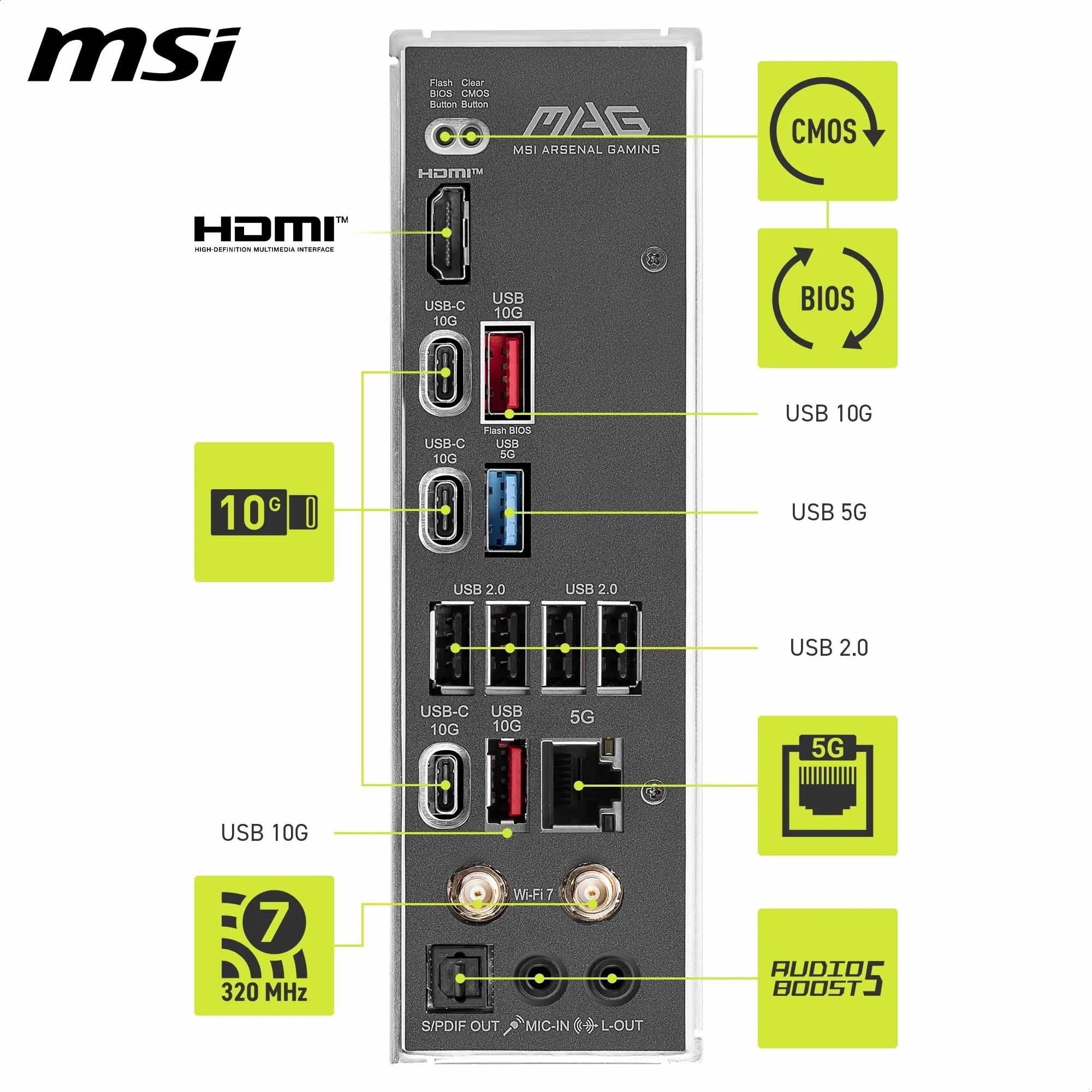 MSI MAG B850 TOMAHAWK MAX WIFI Scheda madre, ATX - Supporta processori AMD Ryzen 9000/8000/7000, AM5-80A SPS VRM, DDR5 Memory Boost 8400+ MT/s (OC), PCIe 5.0 x16, M.2 Gen5, Wi-Fi 7, 5G LAN
