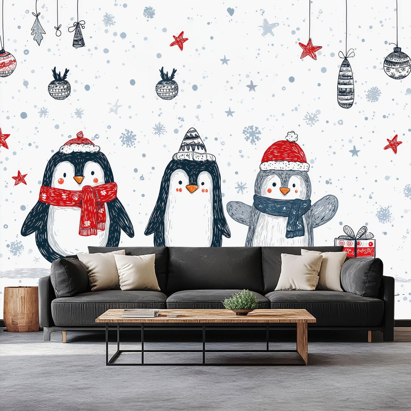 Papier Peint Intissé Noël et Hiver, Grand Format Cartoon pour Décoration Salon