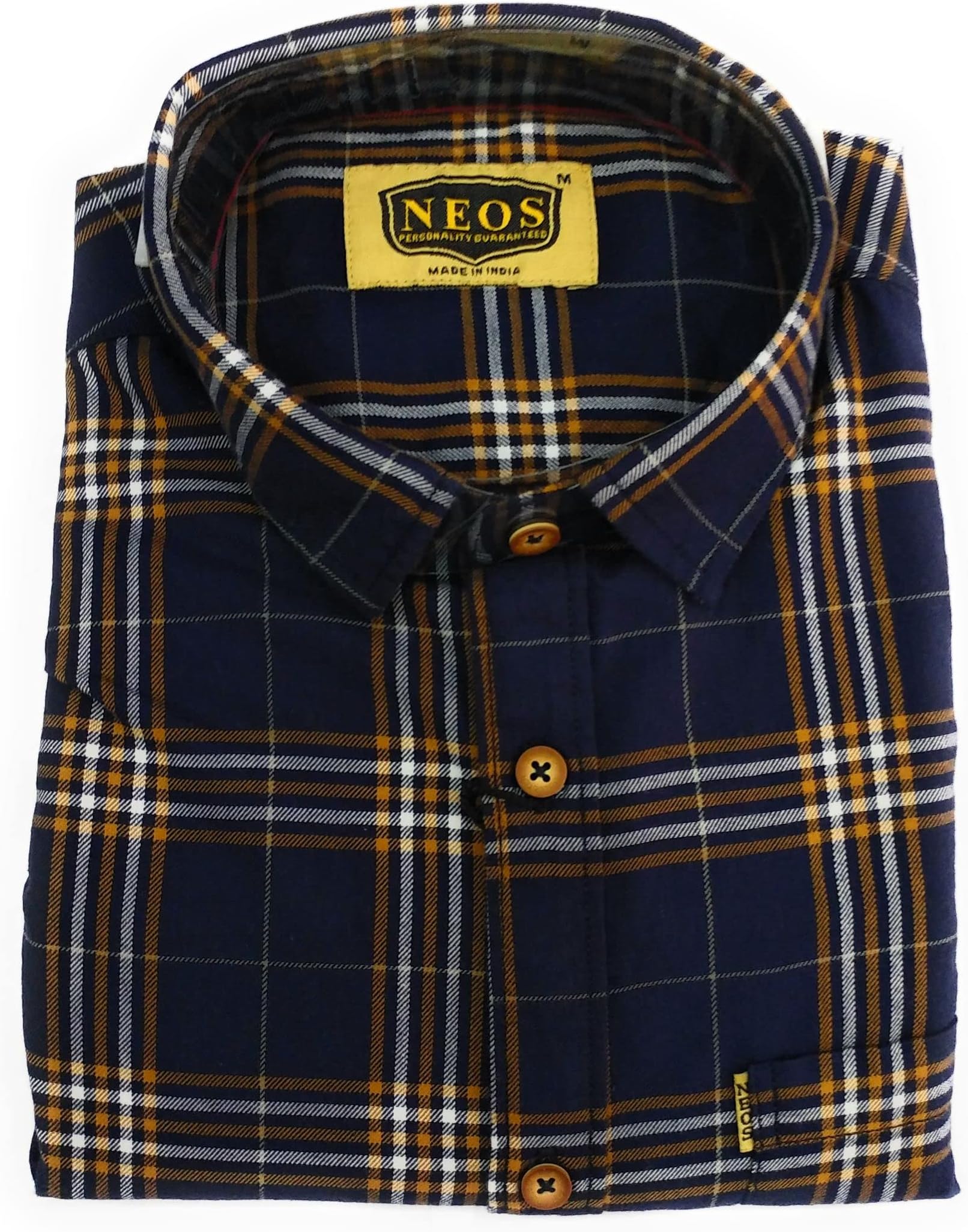 FINEDEAL Men's Cotton Full Sleeve Checks Shirts, Navy Blue