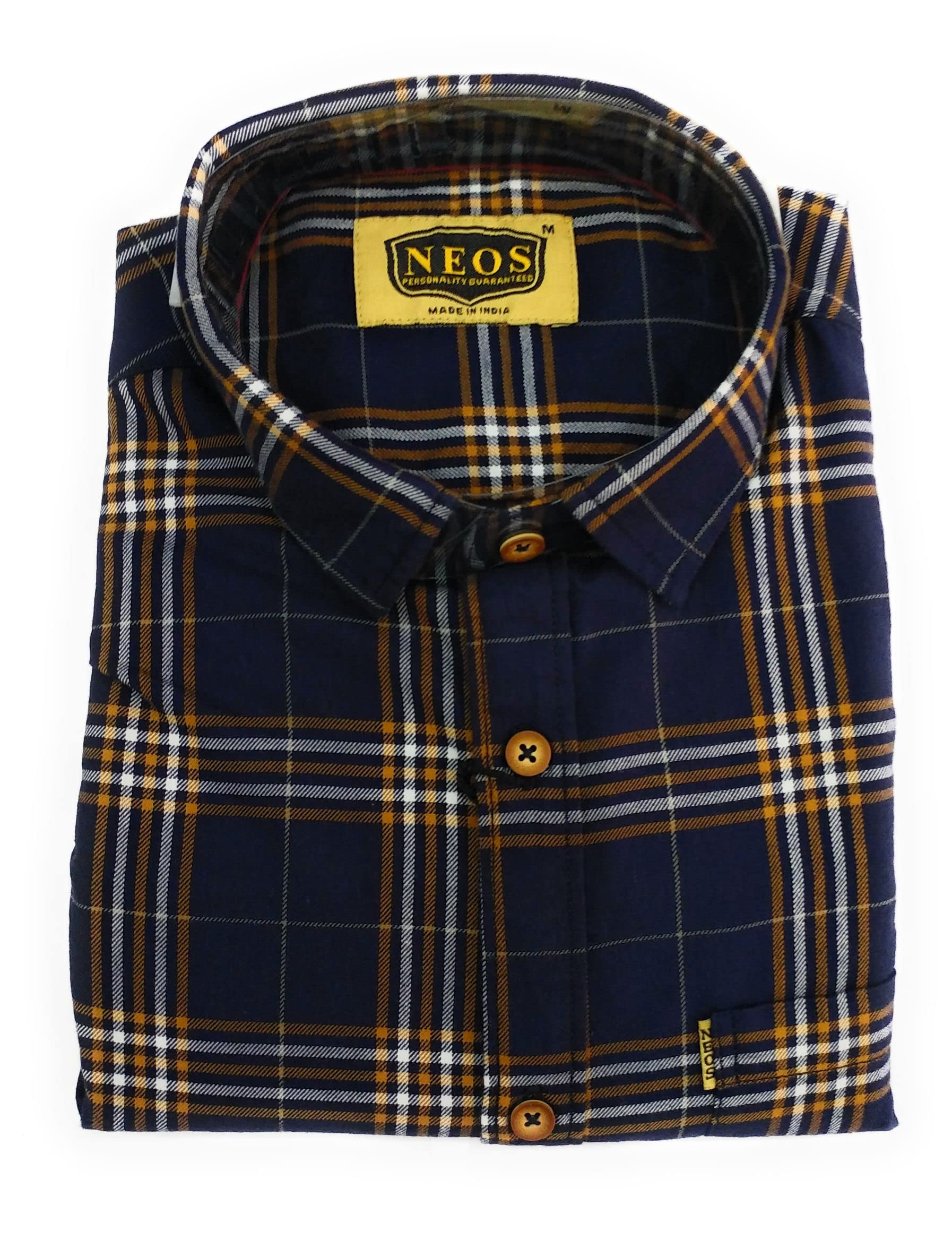 FINEDEAL Men's Cotton Full Sleeve Checks Shirts, Navy Blue