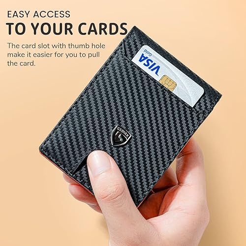 Miniatura 5 de GSOIAX Cartera delgada para hombre, con bloqueo RFID, billetera plegable de fibra de carbono, bolsillo frontal, con 11 tarjeteros, cartera