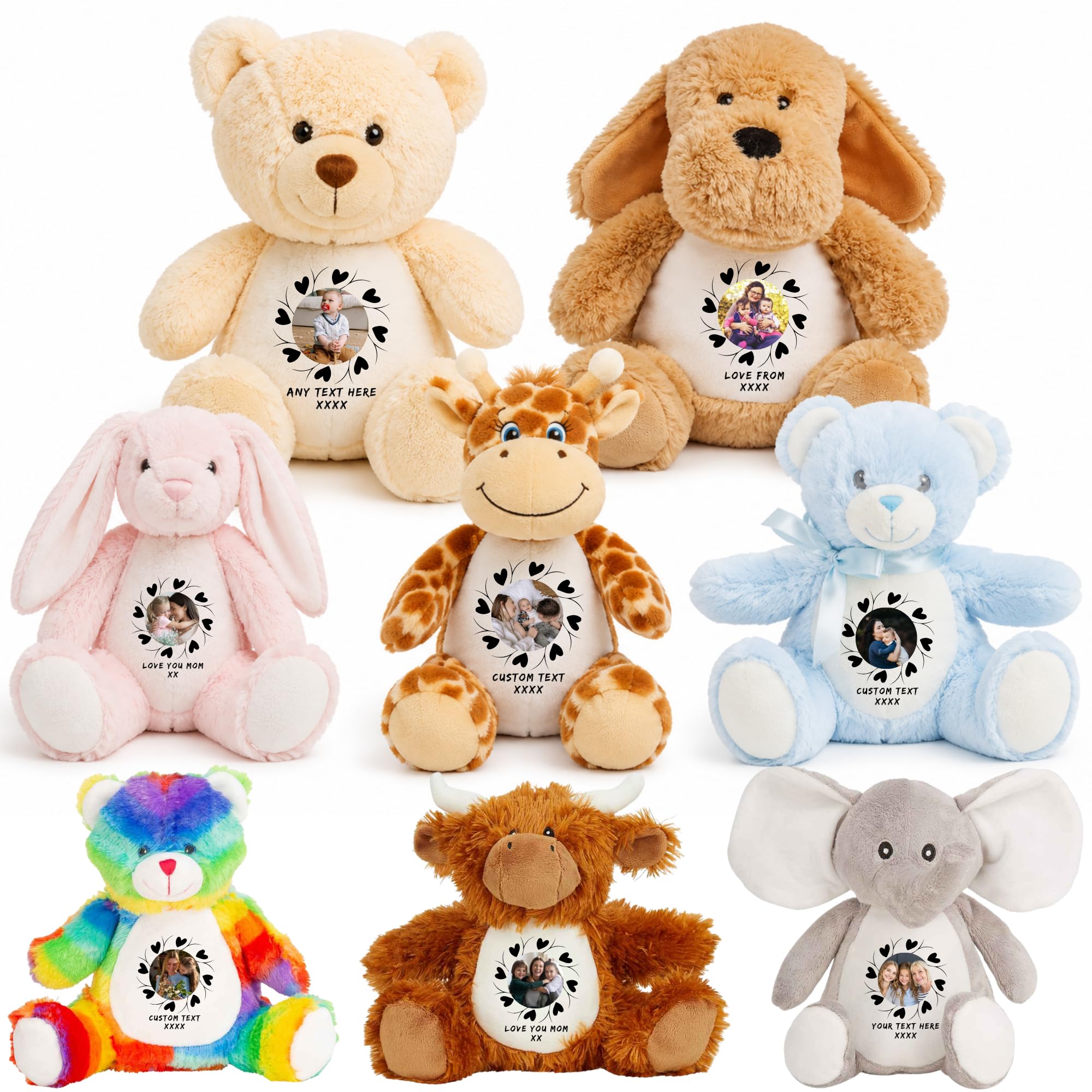 Be Buz Custom Plush Animal Toy, Personalised Stuffed Animal with Picture and Name, Polyester, Baby Shower and Birthday Gift (Blue Bunny)