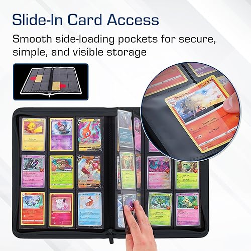 Miniatura 7 de BCW Z-Folio - Álbum LX de 9 bolsillos - Negro  Organizador de tarjetas con cremallera segura  Carpeta de colección de tarjetas de cuero sintético