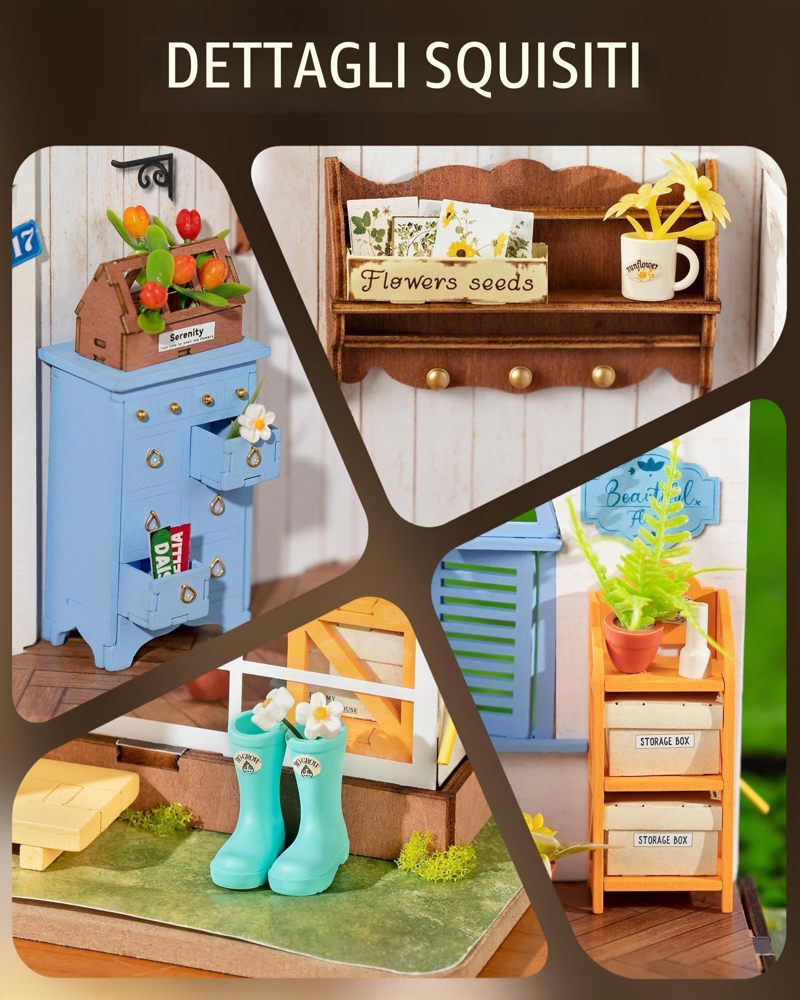 ROWOOD Kit Casa Delle Bambole Casa Da Giardino, Camera in Legno Fai Da Te in Miniatura, Modello Di Costruzione Giocattolo in Scala 1:20, Kit Di Artigianato Creativo Regali Per Natale