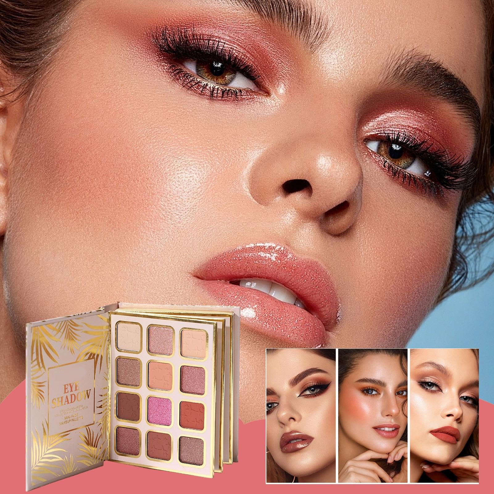 Palette De Maquillage Livre - 12 Couleurs À Paupières,À Paupières Nacrée Style Livre Avec 4 Fard À Joues Et 4 Brillant À Lèvres | Pour Femmes, Filles, Beauté, Fête,