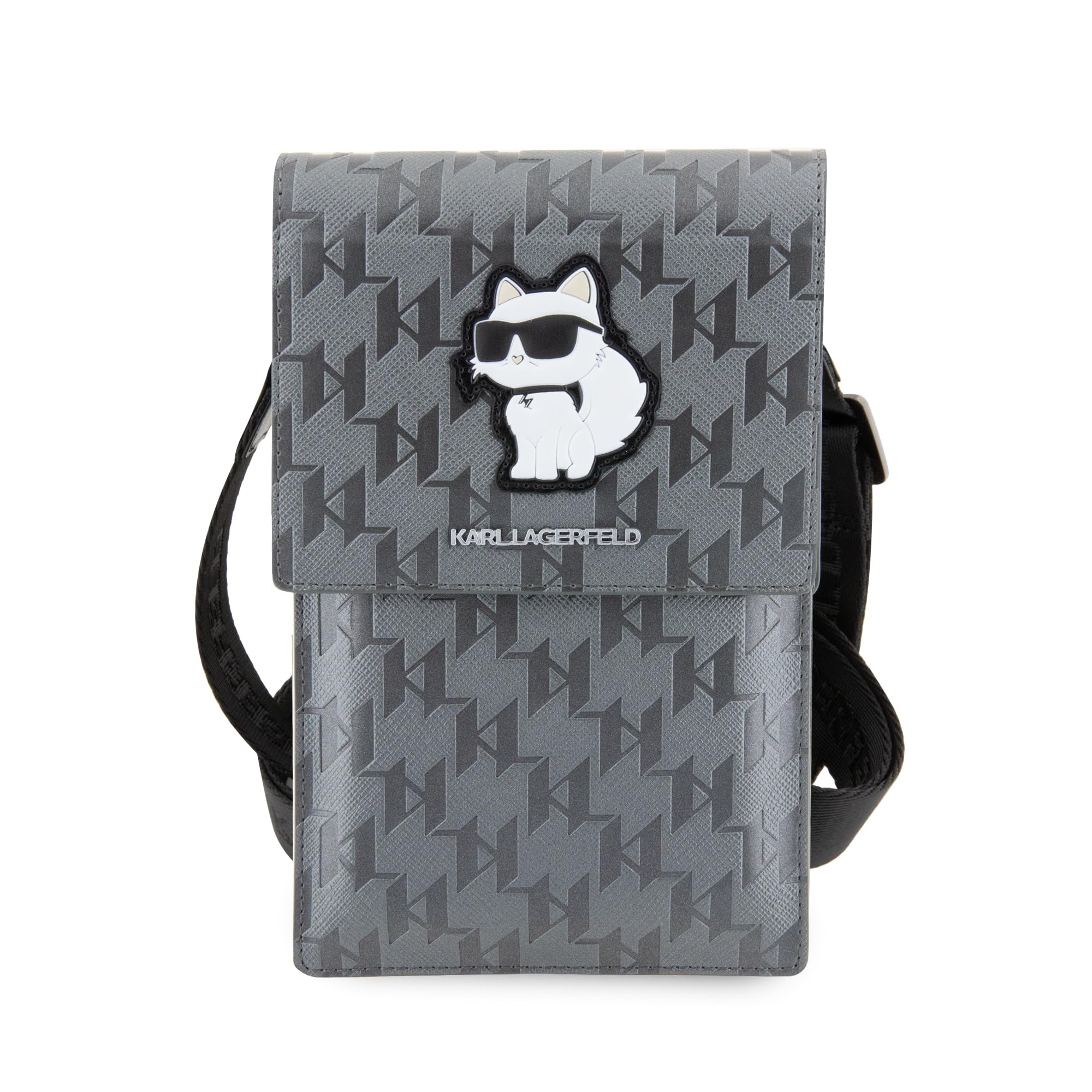 Karl Lagerfeld KLWBSAKHPCG Bolso de saffiano con monograma plateado