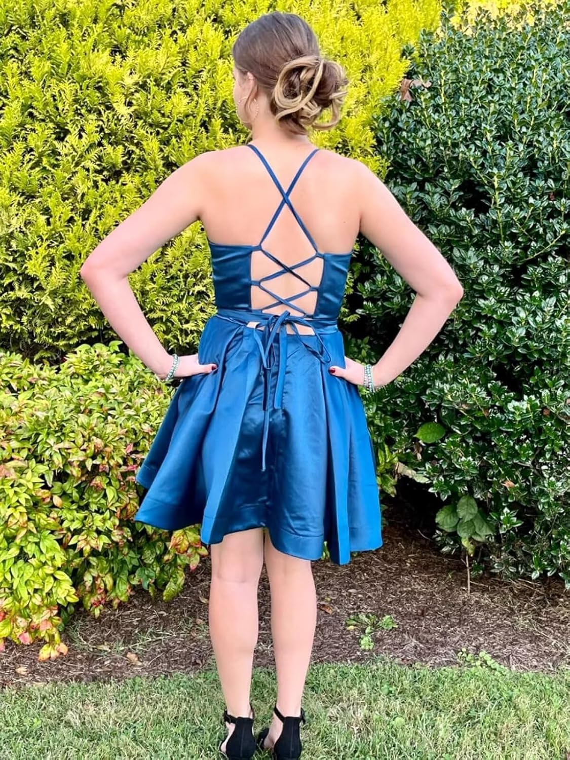 HIFICA Spaghetti Straps Homecoming Dresses 2026 Short Satin Cocktail Dress A Line Mini Puffy Prom Gown with Pockets - Image 2