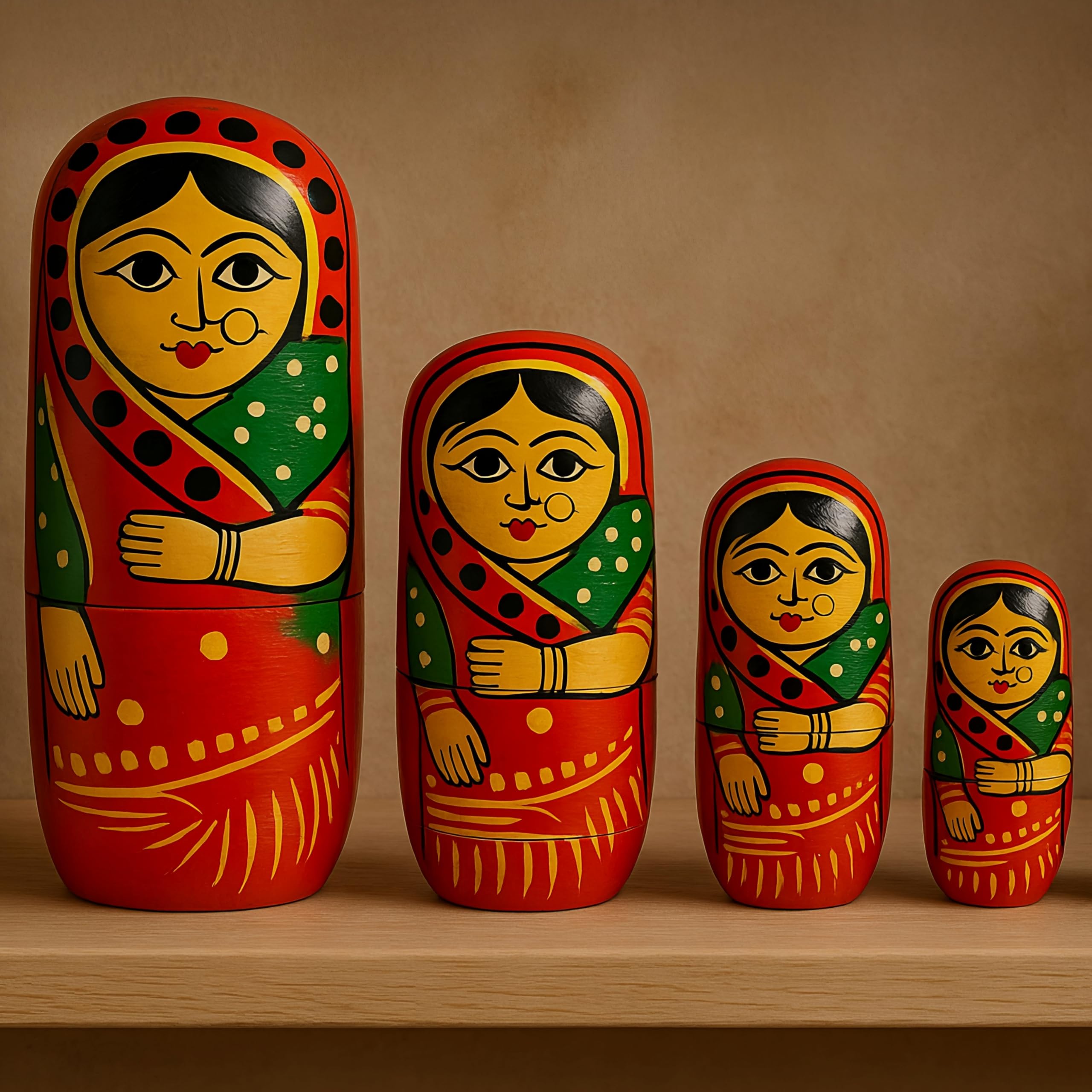Vemlons Wooden Handmade Baby Toy Painted Dadi Ma Doll Stacking/Wooden Nesting Doll/Stacking Doll, Set of 5piece Doll Set 1