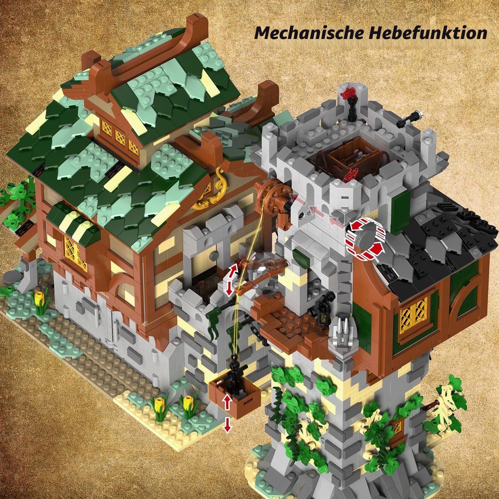 JMBricklayer Mittelalterliche Klemmbausteine für Erwachsene, Wachtturm Stall Modul Bauset mit Pferden, Ausstellungs Dekor Modellkollektion, BAU Architaction Geschenk für Jugendliche ab 14 Jahren