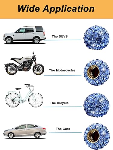 Vista 2 de Válvula de neumático de rueda de automóvil, paquete de 4 tapas de aire hechas a mano con diamantes de imitación de cristal, accesorios para Azul
