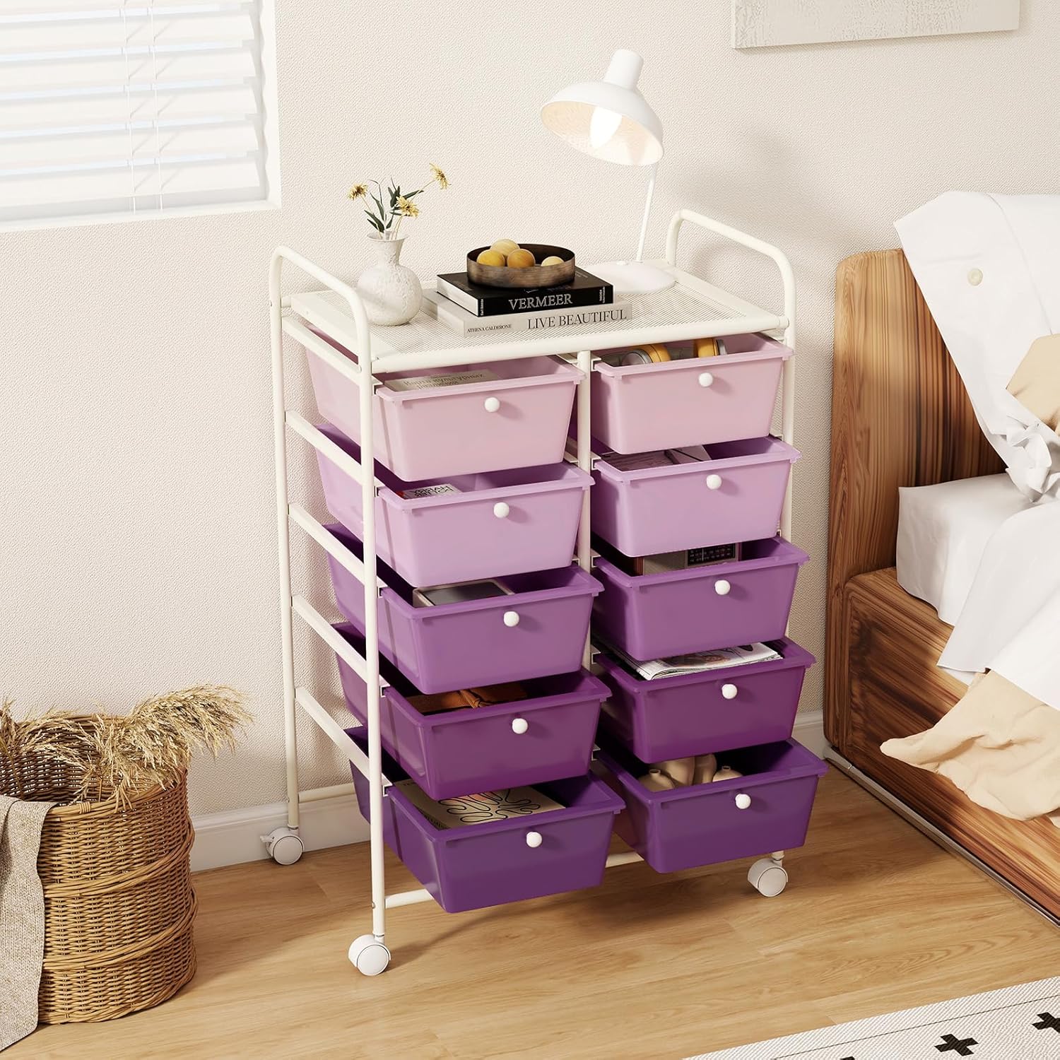 RELAX4LIFE 10-Drawer Rolling Storage Cart - Mobile Craft Art Supply Storage Organizer for Tool Scrapbook Paper Salon, Office School Classroom Teacher Rolling Cart with Drawers, Utility Cart on Wheels