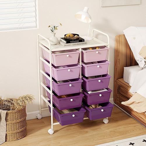 Vista 267 de LDAILY Carrito de almacenamiento con ruedas de 15 cajones, carrito rodante con cajones para aula, organizador de manualidades con ruedas con marco