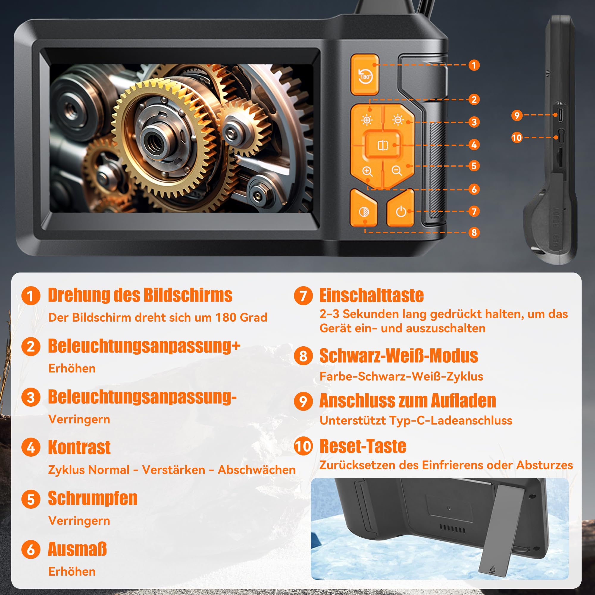 SKYBASIC Endoscope Industriel 20M - Caméra d'Inspection LCD 4.3 Pouces