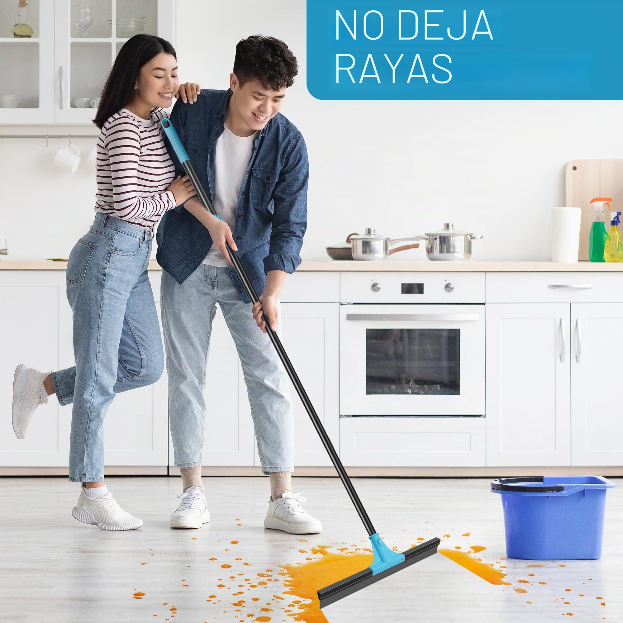 NEWE Escobilla de Goma para Suelos, 44.5 cm de Ancho Escoba de Esponja con Mango 148 cm para Baño, Cocina, Azulejos, Garaje