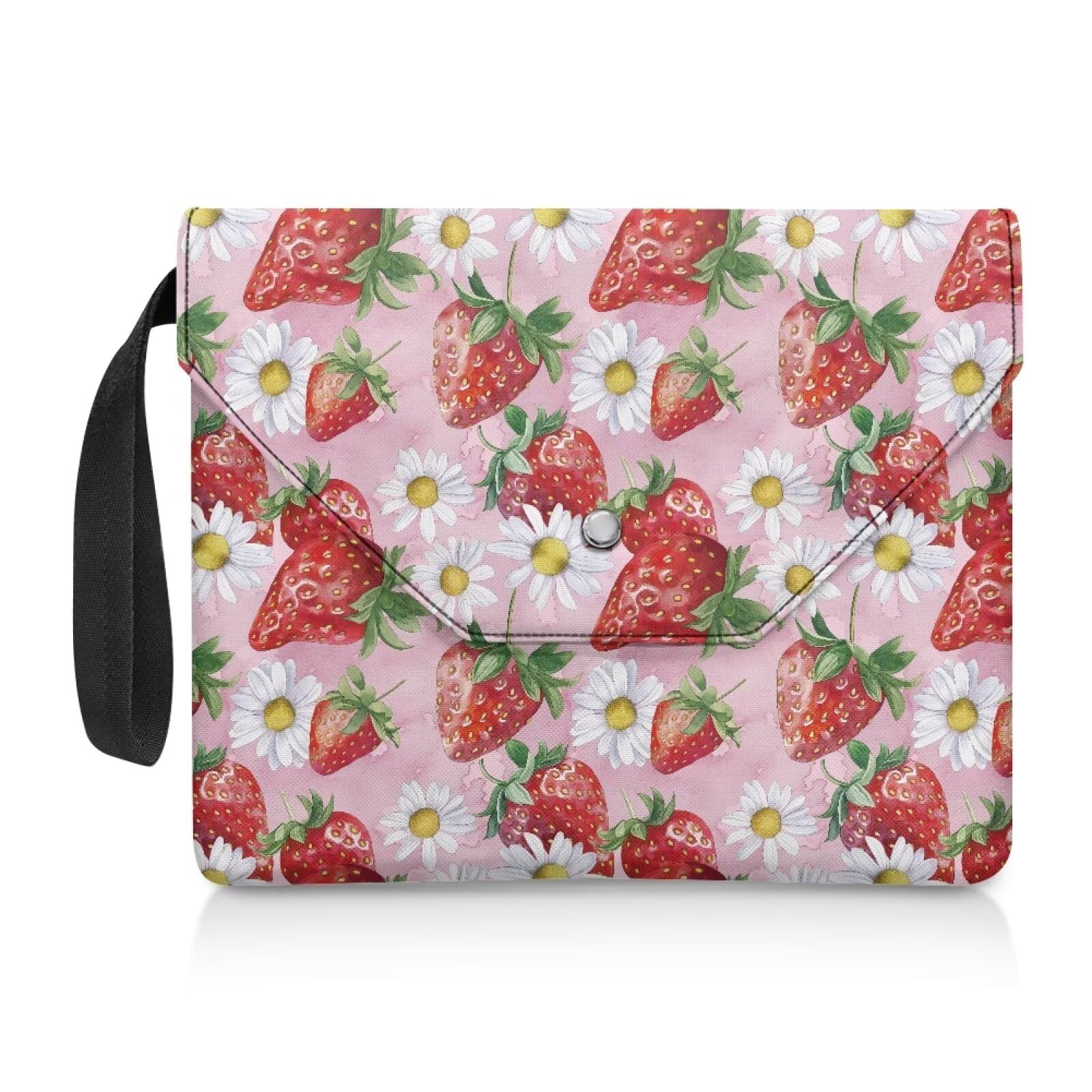 NETILGEN Book Sleeve Textbook Covers for Paperback Hardcover Notebook Large Capacity Book Protector Pouch Washable Fabric Cloth Book Storage Bag, Strawberry Daisy