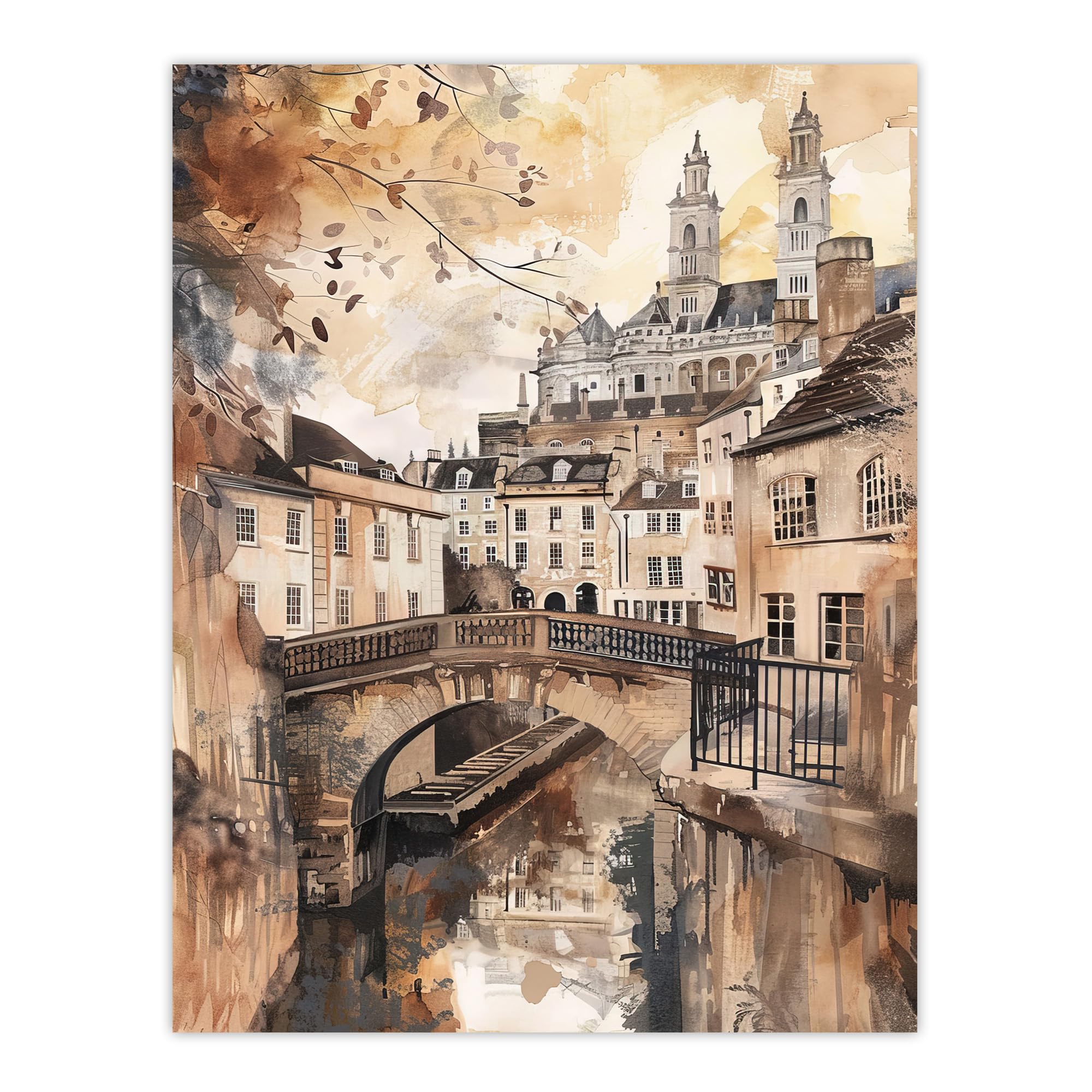 Artery8 Bath England Historic Canal England Watercolour Living Room Unframed Wall Art Print Poster Home Decor Premium