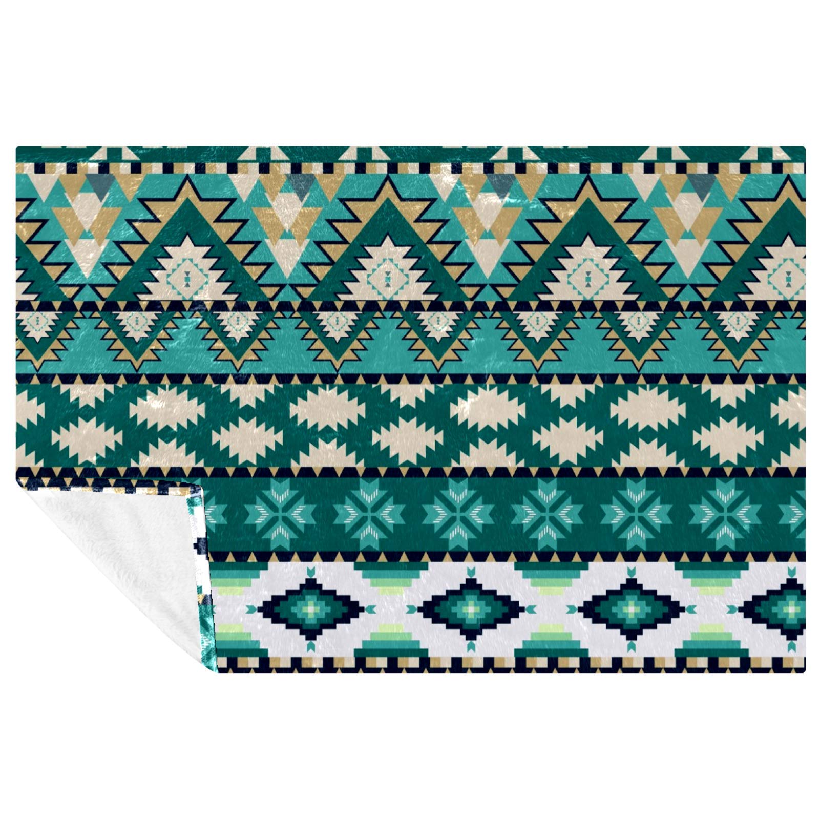 Couverture chaude motif aztèque vert 150x100 plaid lit canapé pique-nique camping
