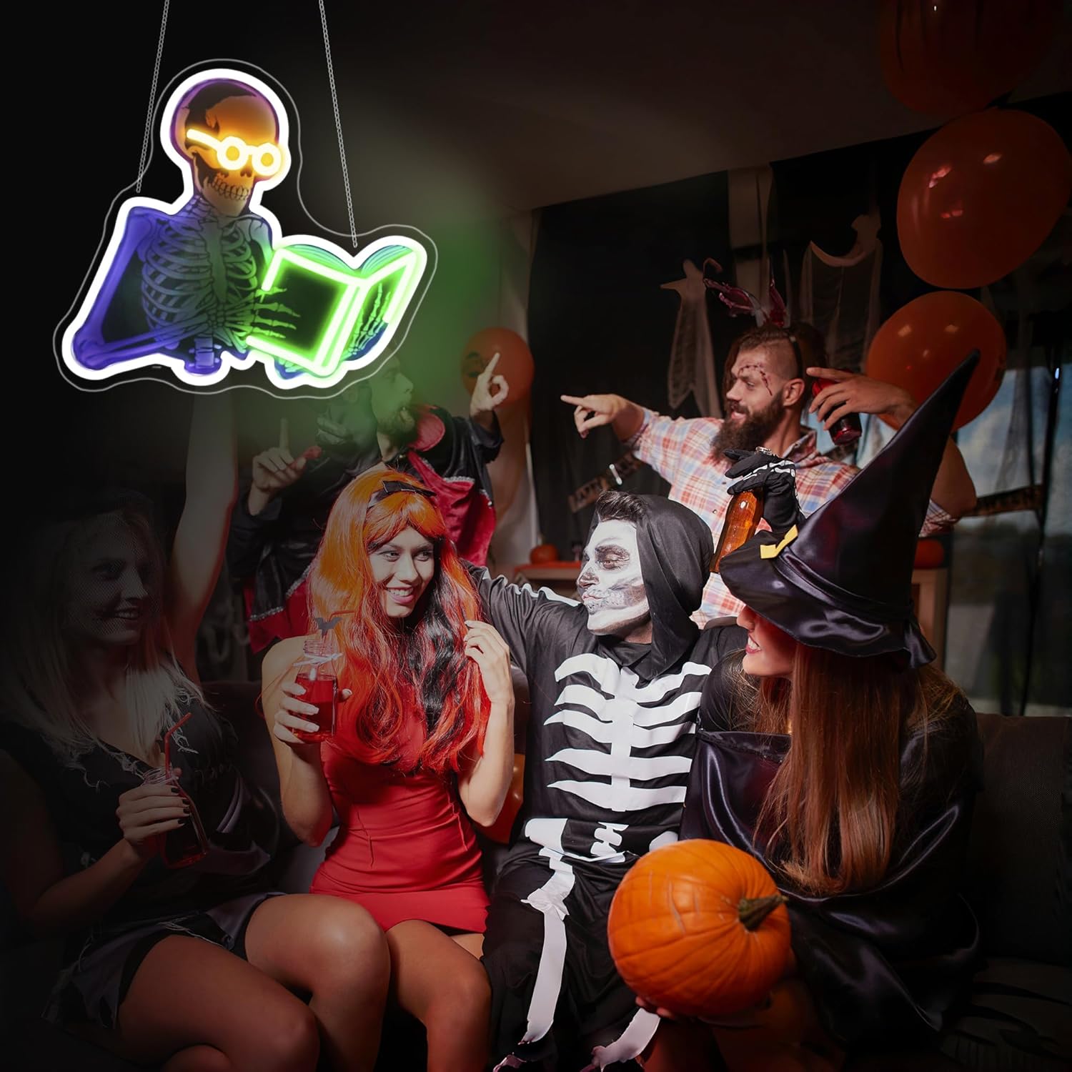 Neon Sign, Skull Neon Signs for Wall Decor - Funny LED Light for Man Cave, Gaming Room, Study Room - USB Powered Light Up Sign Halloween Christmas Party Decoration - Image 8