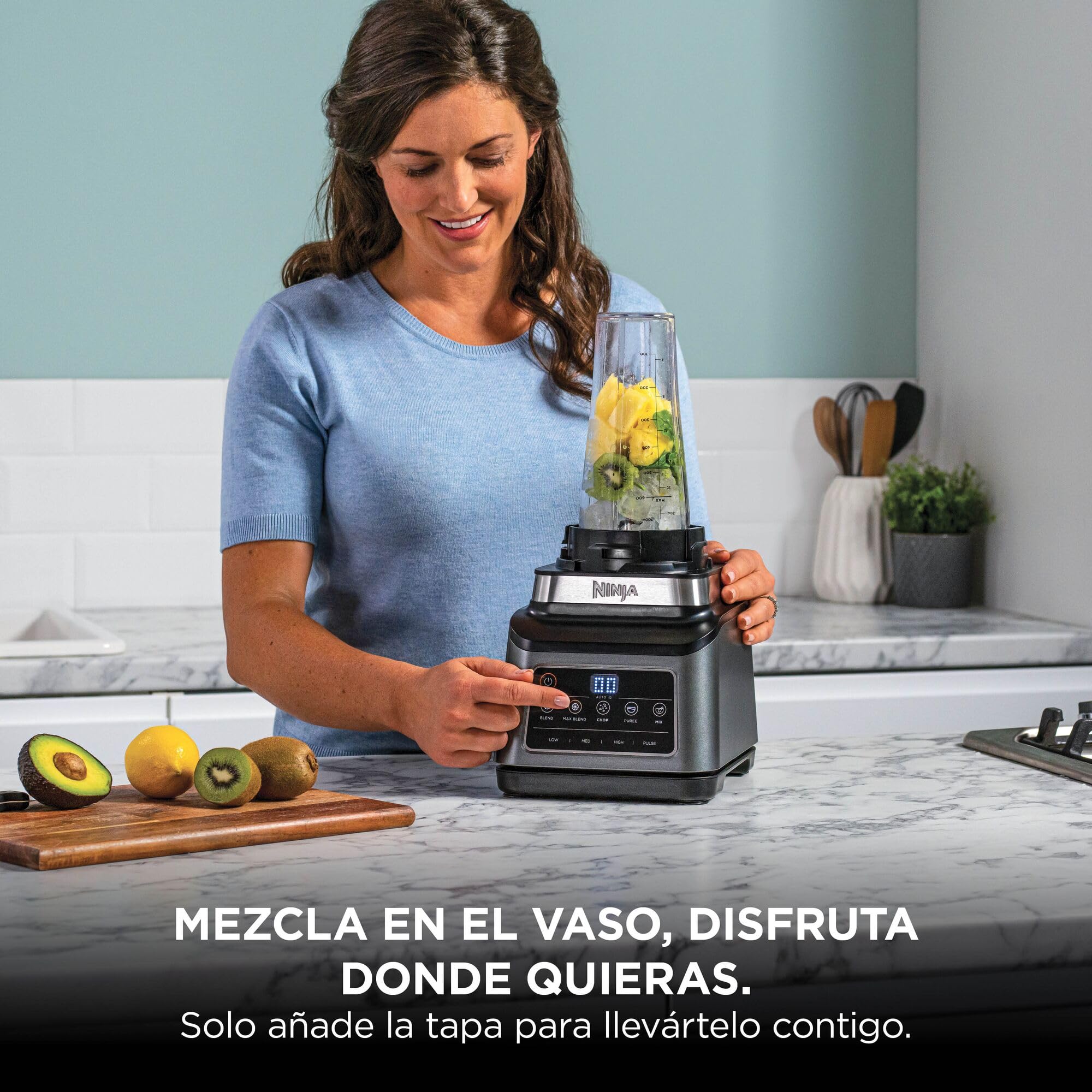 Ninja Procesador de alimentos 3 en 1, 1200 W, batidora multifunción, 5 programas automáticos, bol 1,8 l, jarra 2,1 l, vaso 700 ml, tecnología Auto-iQ, piezas aptas para lavavajillas, Negro, BN800EU