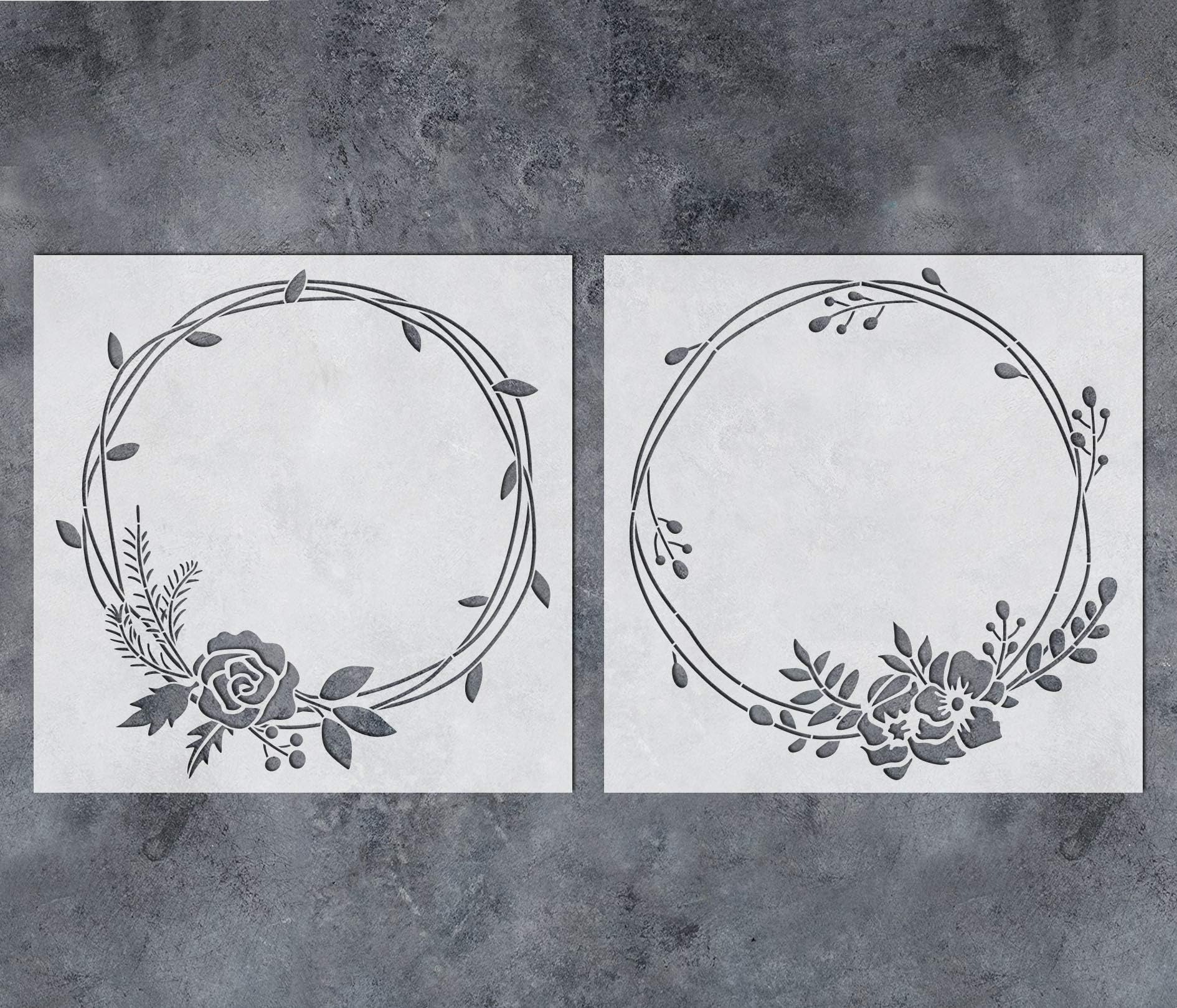 GSS Designs Flower Wreath Stencil (2 Pack)- Reusable Template Rose Floral Stencil for Painting on Wood Sign (12x12Inch) - DIY Craft Rustic Farmhouse Porch Decor (SL-091)