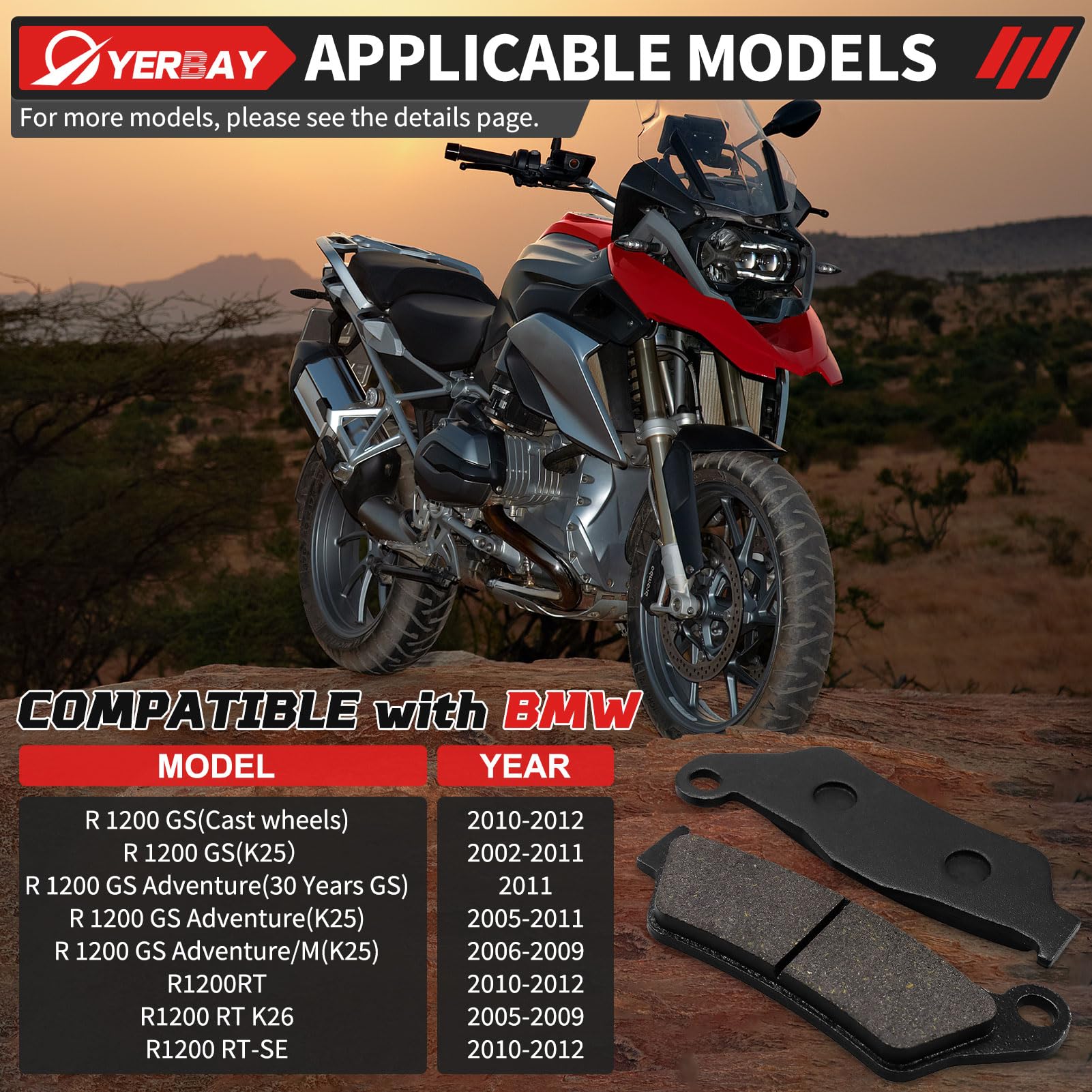 Pastiglie freni Anteriore/Posteriore per BMW R 1200 GS 2002-2012/ R 1150 RT 2000-2006/ R 1200 GS Adventure 2005-2012/ R 1200 RT 2003-2013/ R 1200 S 2006-2010/ R 1200 ST 2003-2008