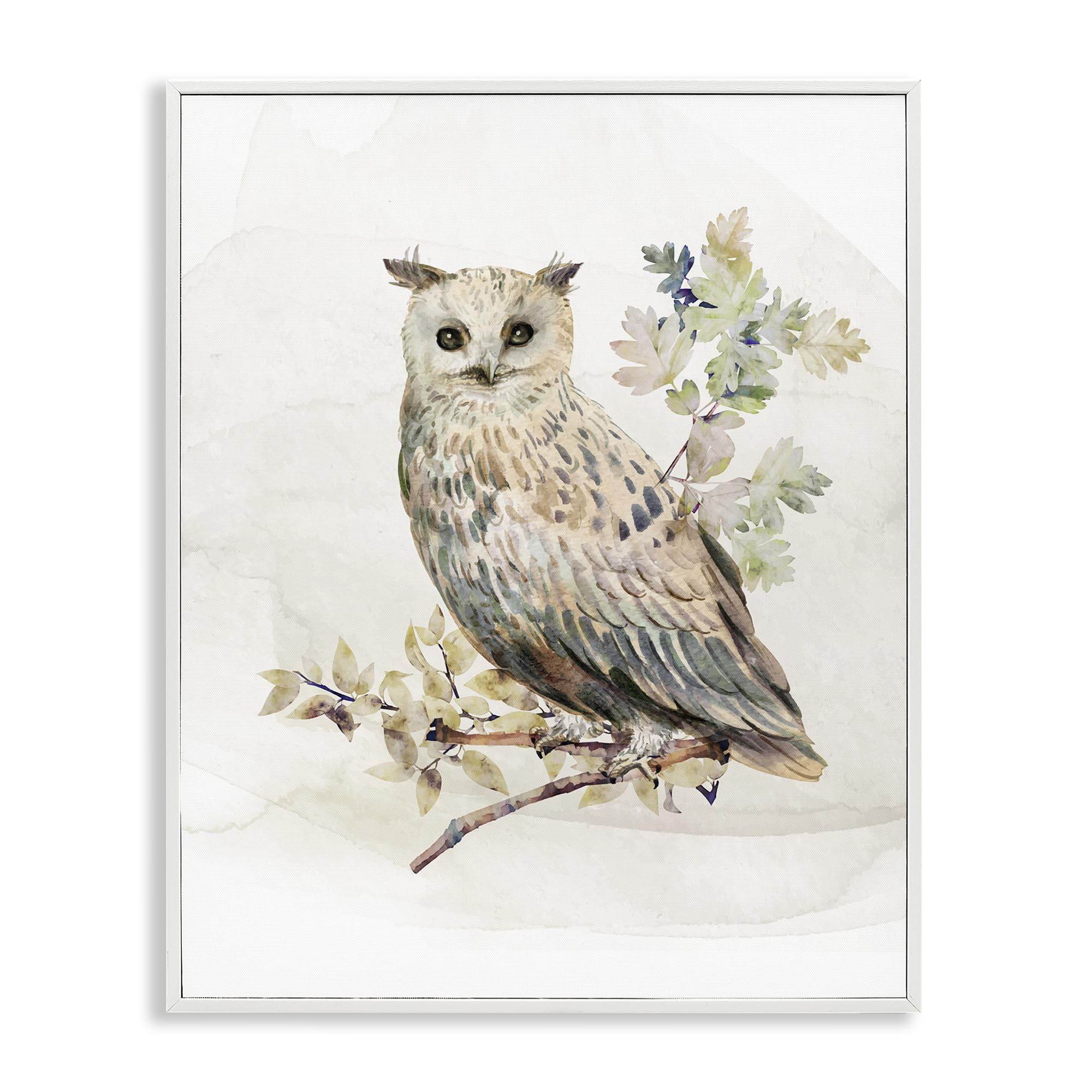 Stupell Industries Coastal White (Textured) Forest Owl With Foliage, 16 X 20 Inch Framed Giclée Print