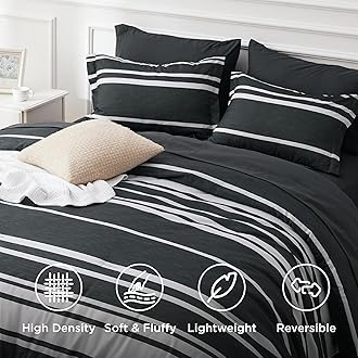 Bedsure Full Comforter Set 7 Pieces, Black Striped Bedding Set for All Seasons, Reversible, Cationic Dyeing Bed in a Bag with Comforter, Sheets, Pillowcases & Shams
