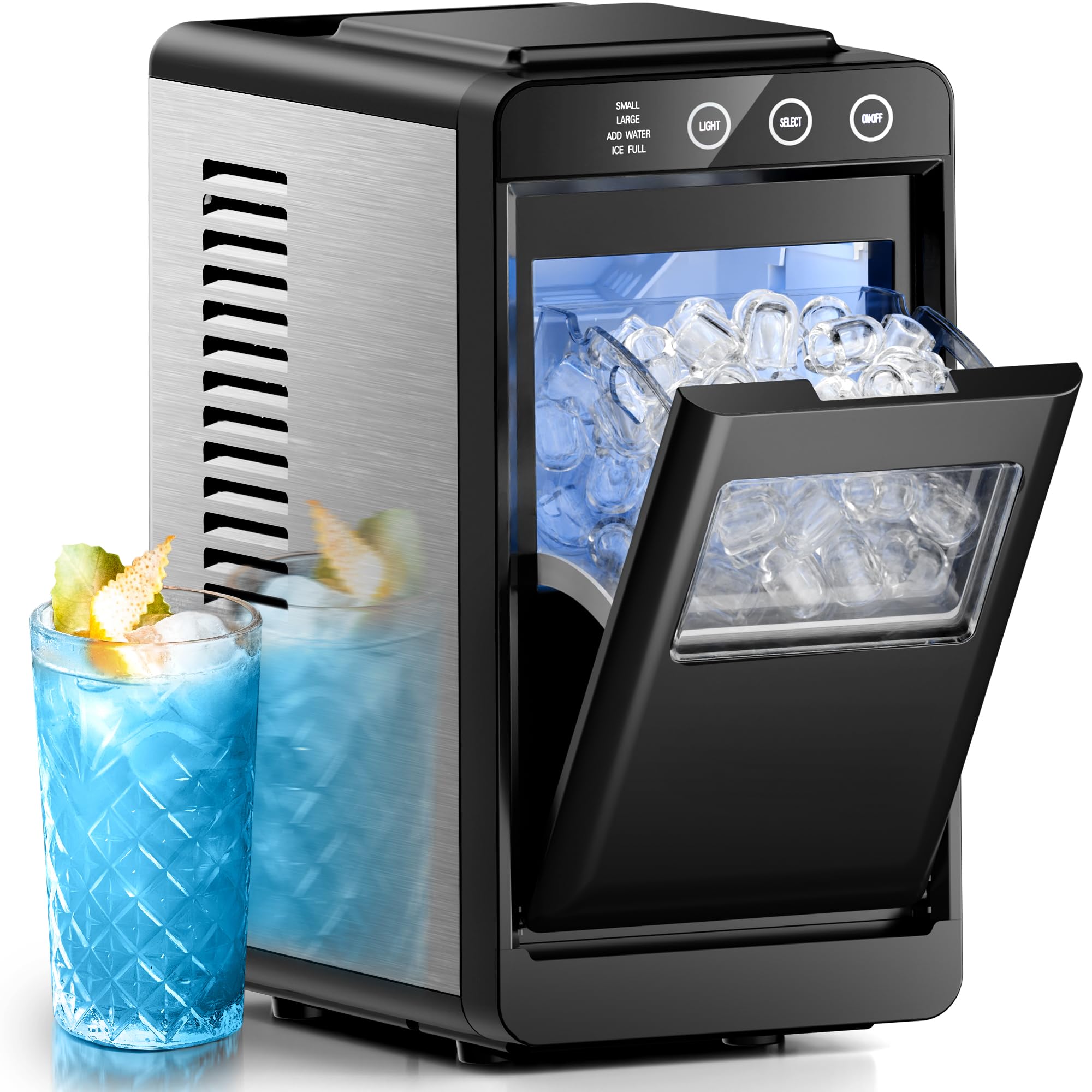 Electactic Ice Makers Countertop,26Lbs/24H,8Pcs in 6Mins,Portable Ice Maker Machine with Self-Cleaning,Interior Lighting,2 Sizes of Bullet Ice for Home/Office/Party(Black) on Fridge.com