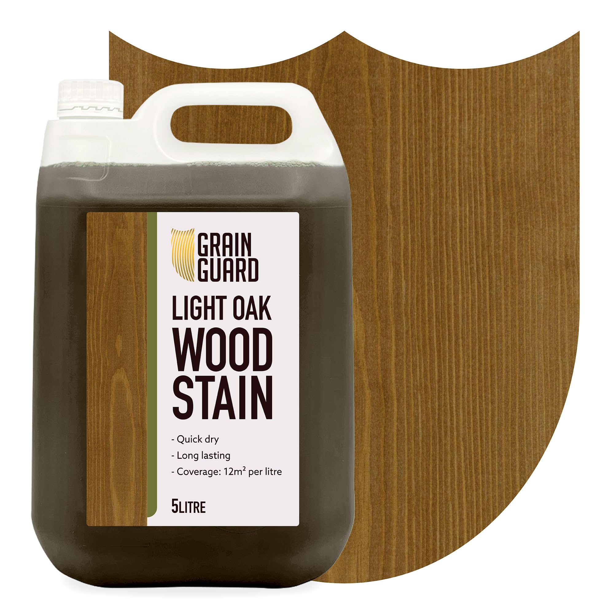 GRAIN GUARDWood Stain Water Based | Light Oak | 5L | Interior Furniture Stain | Light & Dark Stains | Eco-Friendly & Non-Toxic Wood Dye | Easy Application | Quick Dry & Low Odour