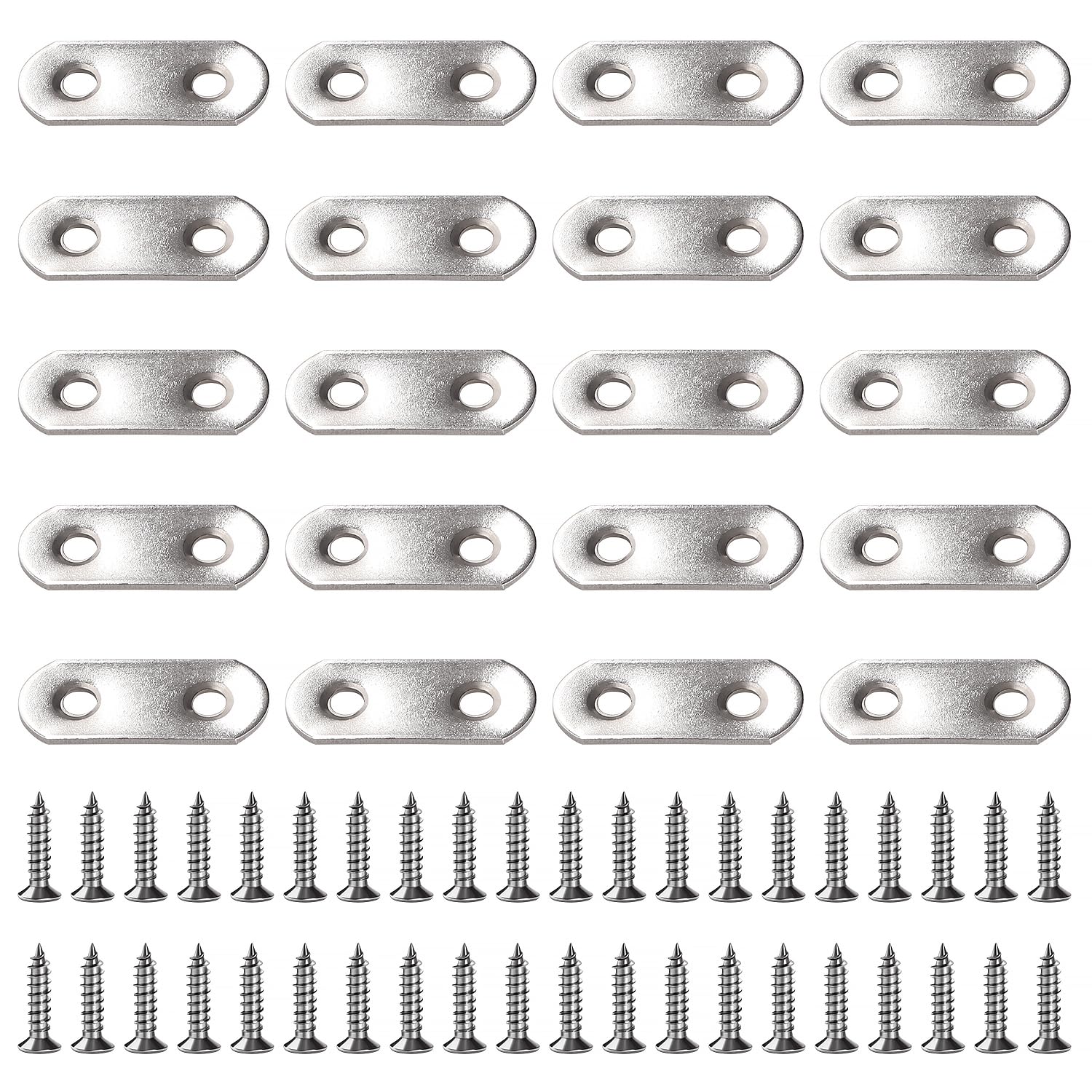VooGenzek 20 PCS 36x16x2 mm Flat Straight Brace Bracket, Stainless Steel Flat Plate Brackets, Mending Joining Plates, Repair Straight Brace Flat Corner, with 40 PCS Screws, for Furniture Wood