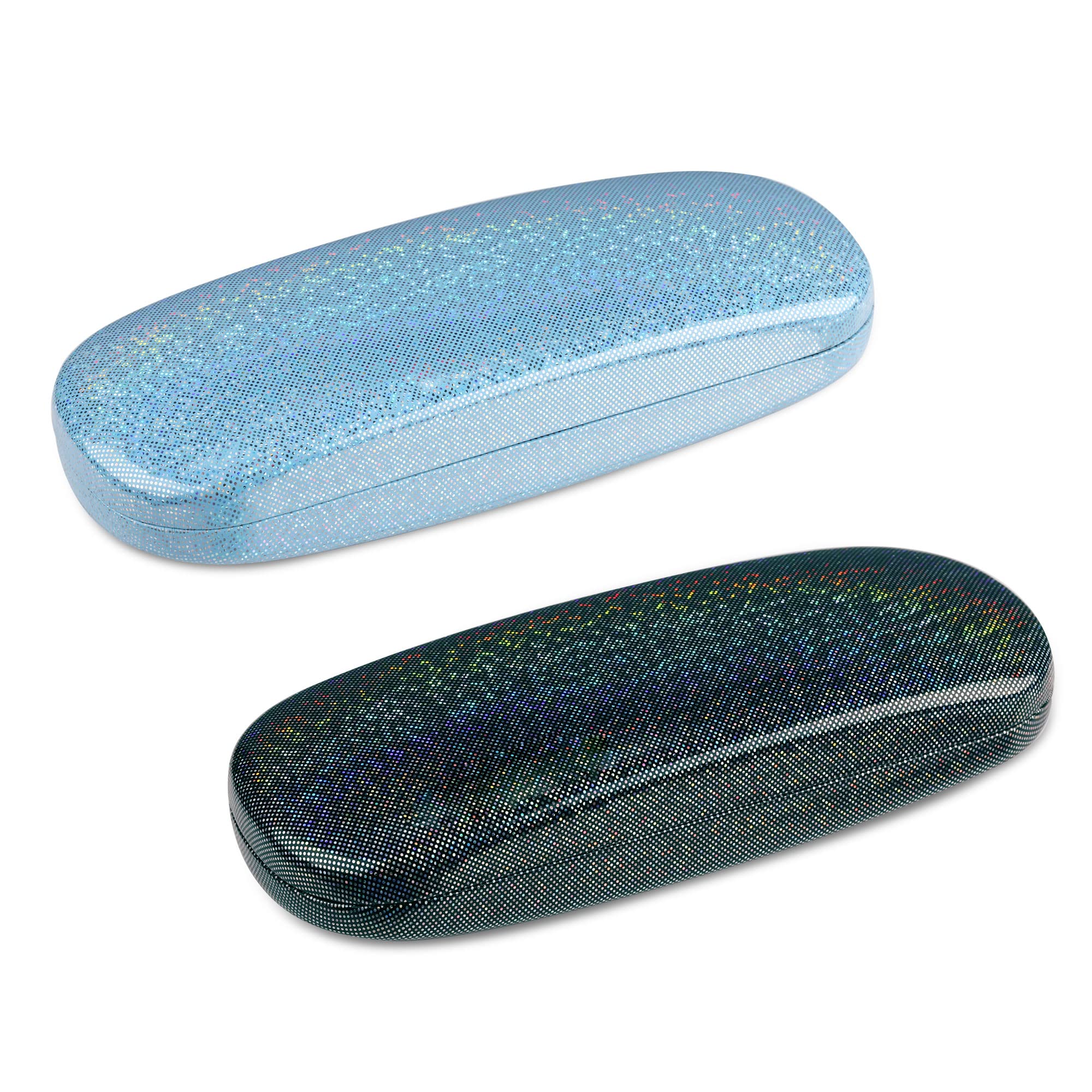 molshine2 Pieces Glitter Hard Shell Eyeglass,Portable Dazzling Smooth Glasses Case for Men Women Girl Travel Study Work