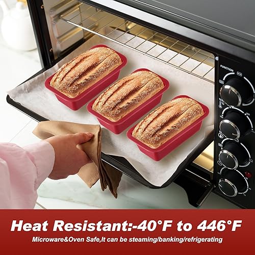 Miniatura 4 de 8 moldes de silicona para pan, moldes rectangulares antiadherentes para mini pasteles, caseros, pan y pastel de carne, rojo, 6.1 x 3.3 x 1.8 pulgadas