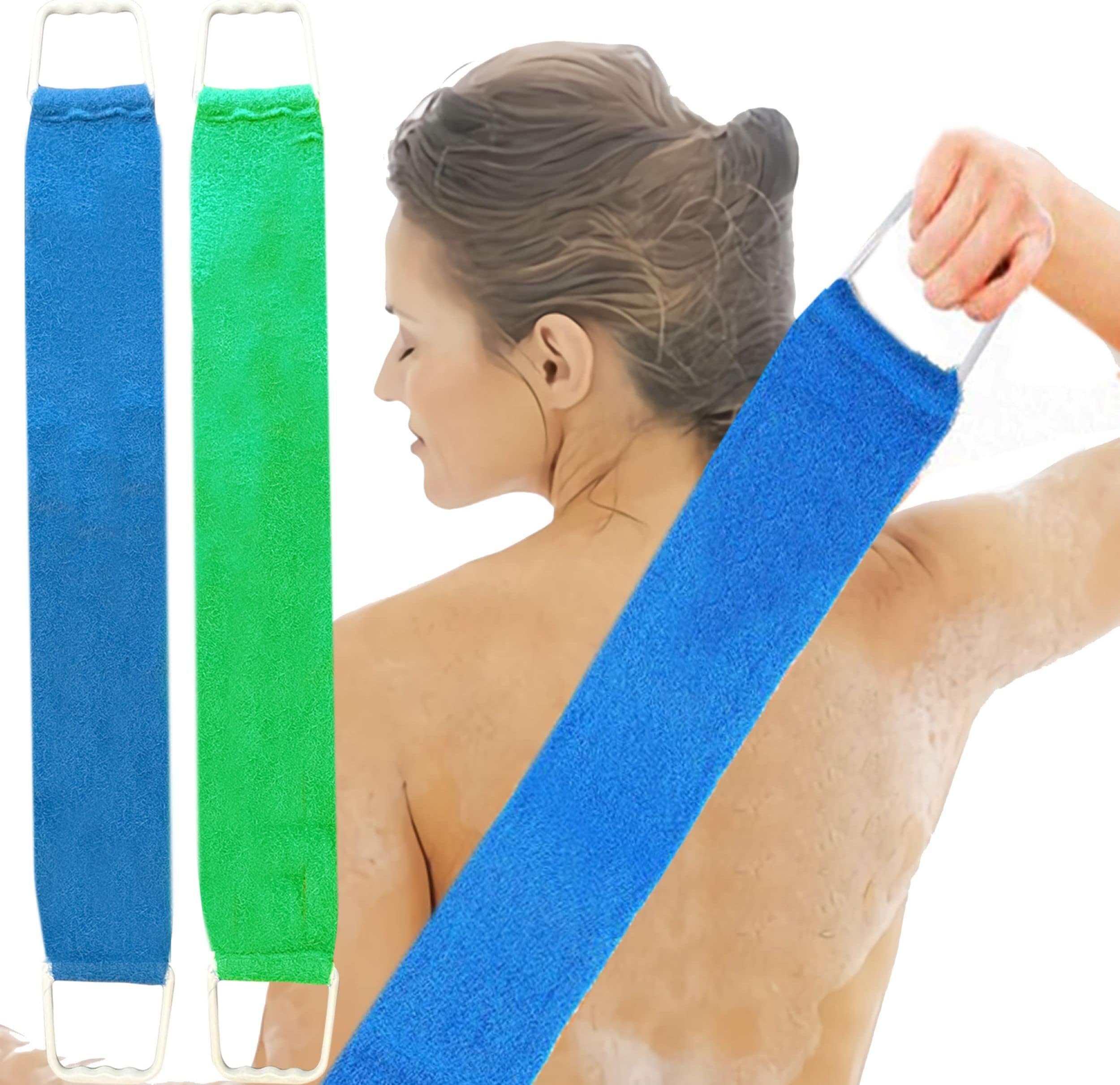 Back Scrubber for Shower for Men and Women | Extra-Long Exfoliating Shower Towel for Back Scrubbing | Exfoliation Back Cleaner Removes Dead Skin and Prevents Acne on Back- 2 Pack - Blue & Green