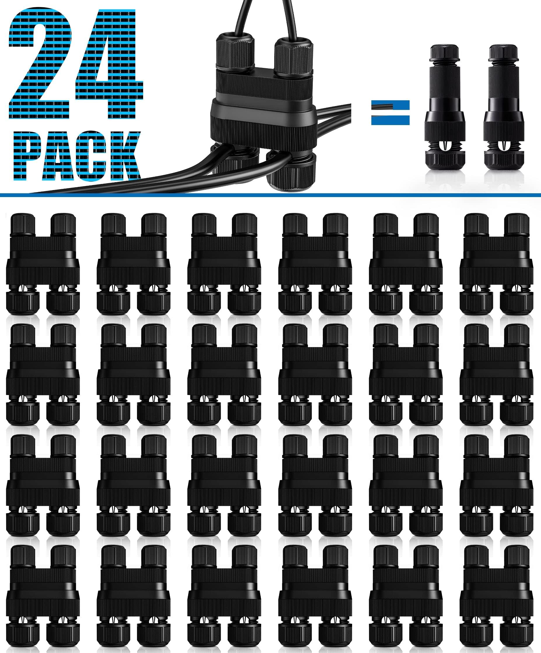 SUNVIE Fastlock2 Low Voltage Wire Connector Landscape Lighting Connectors 14-18 Gauge Waterproof Low Voltage Connectors Outdoor Landscape Wire Connector for Garden Yard Path Lights, 24 Pack