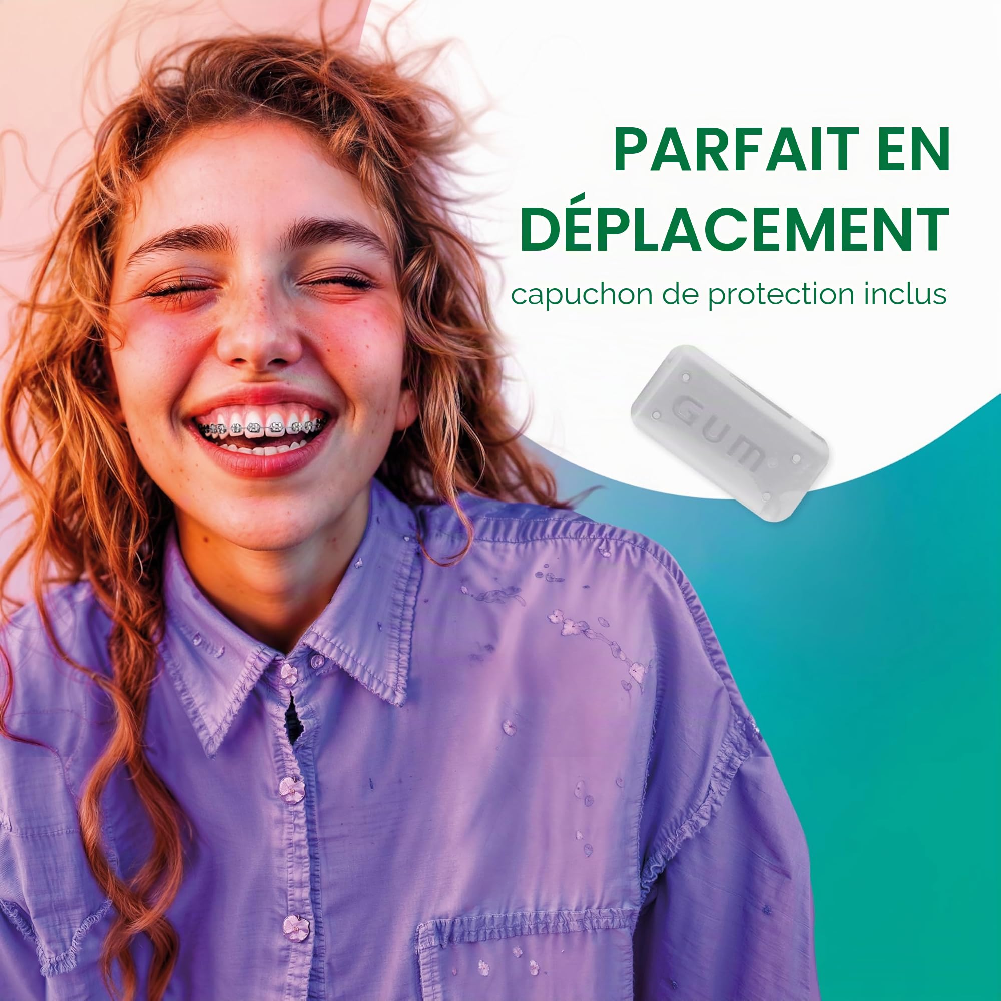 GUM ORTHO Brosse à Dents Manuelle | BRINS doux en forme de V | Pour le nettoyage des appareils orthodontiques | Manche antidérapant | Capuchon de voyage | 4x1 pièces (avec 2 échantillons bonus)
