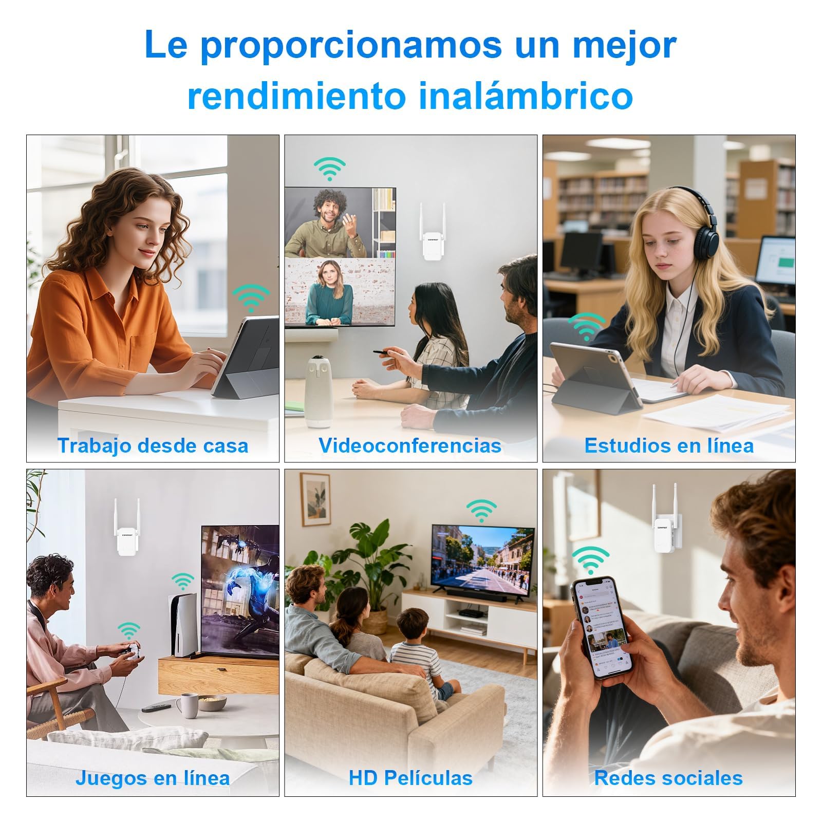 COMFAST Repetidor WiFi N300Mbps, Amplificador Señal WiFi para Casa y Oficina con 2 Antenas Externas, Extensor de Cobertura, Botón WPS, Indicador de Señal, Compatible con los Routers — view 7