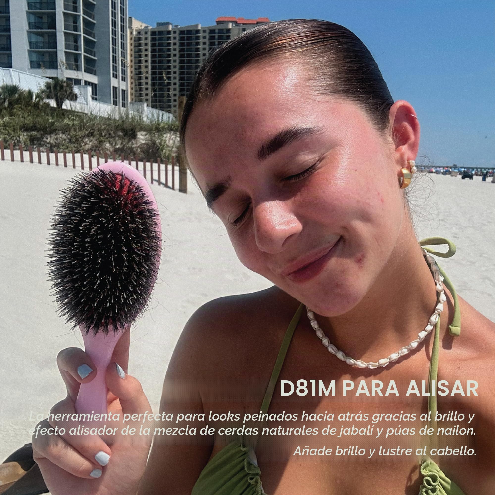 Denman Style & Shine Smoother Cepillo para el cabello (Mediano) con cerdas de púas de jabalí de nylon suave - Para alisar, desenredar, alisar – (Rosa Crush) D81M