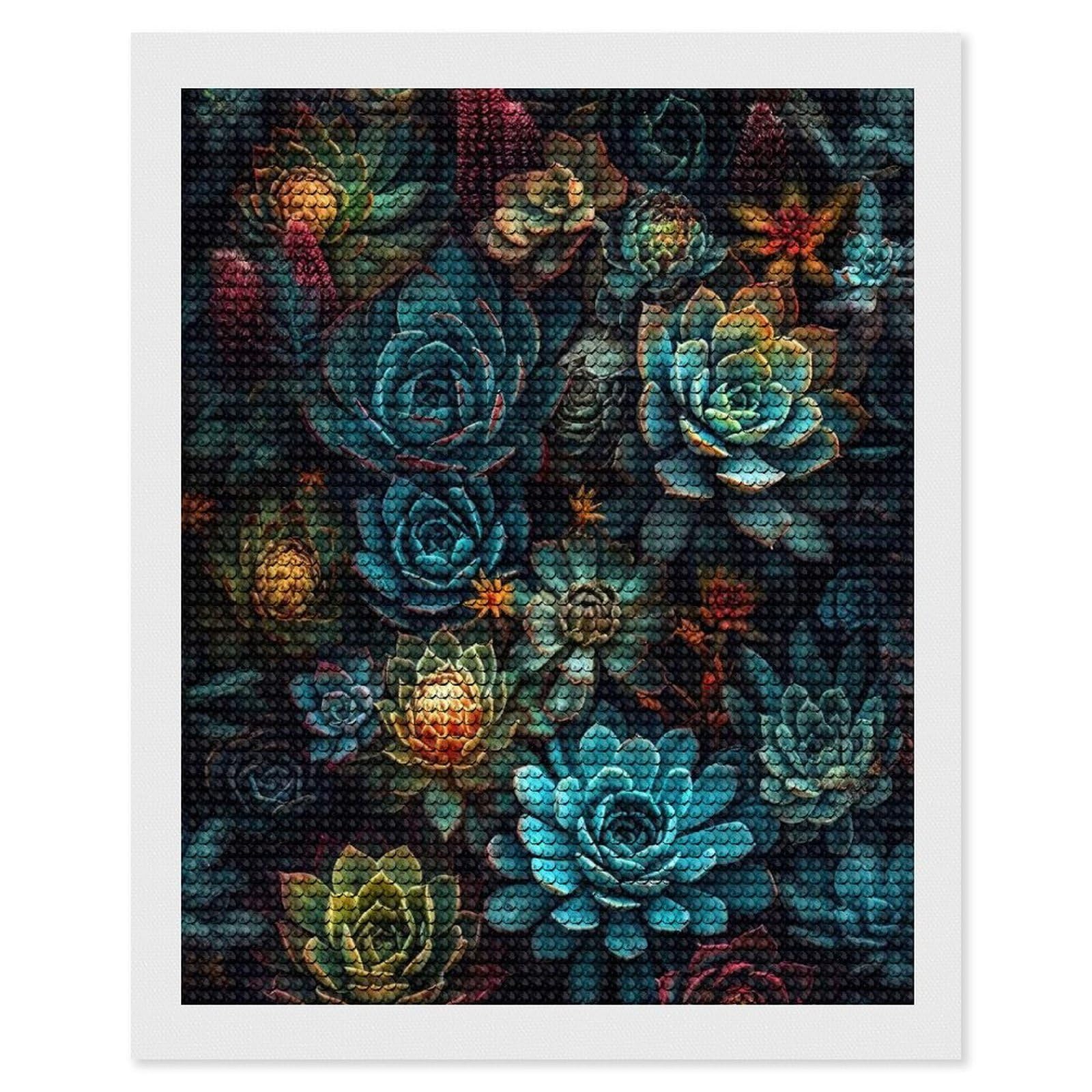 Junmoney Succulent Garden Diamond Art Kit 16"x20", Neat Printed Canvas, Finish and Display, Relaxing DIY Hobby, Living Room Decor