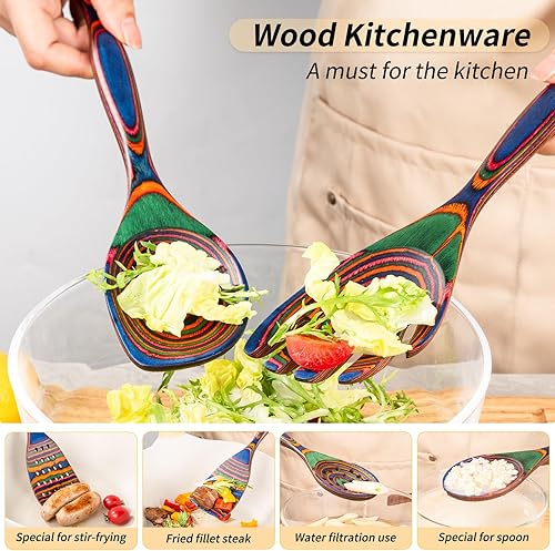 Miniatura 7 de Gudamaye Pakkawood - Utensilios de cocina de madera de 7 piezas, cucharas de madera para cocinar, utensilios de cocina de madera de Pakkawood para