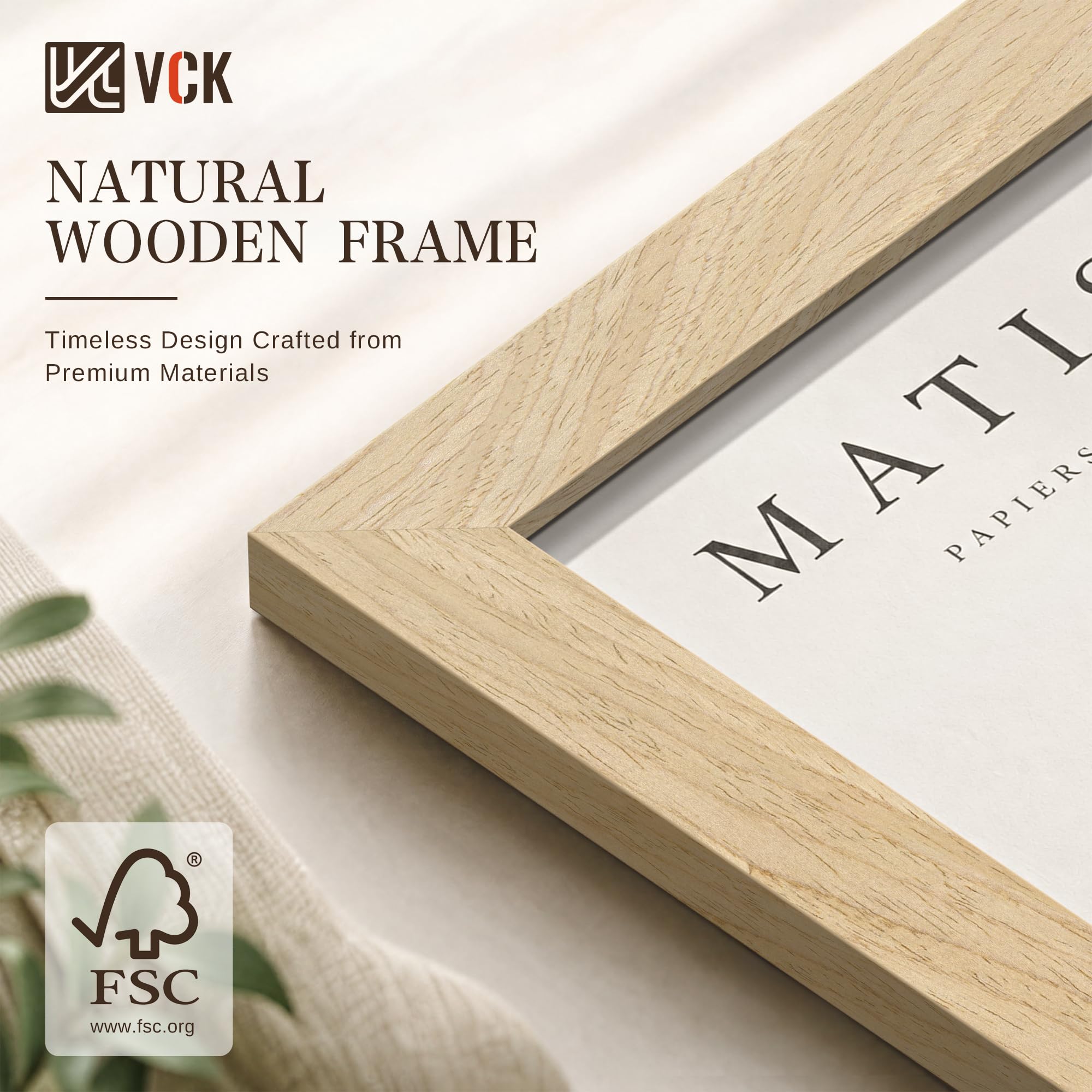 VCK Juego de 3 marcos de fotos de 8 x 10 pulgadas, marco de fotos de madera maciza natural beige, exclusivo grano de madera, exhibición de mesa o colgante de pared
